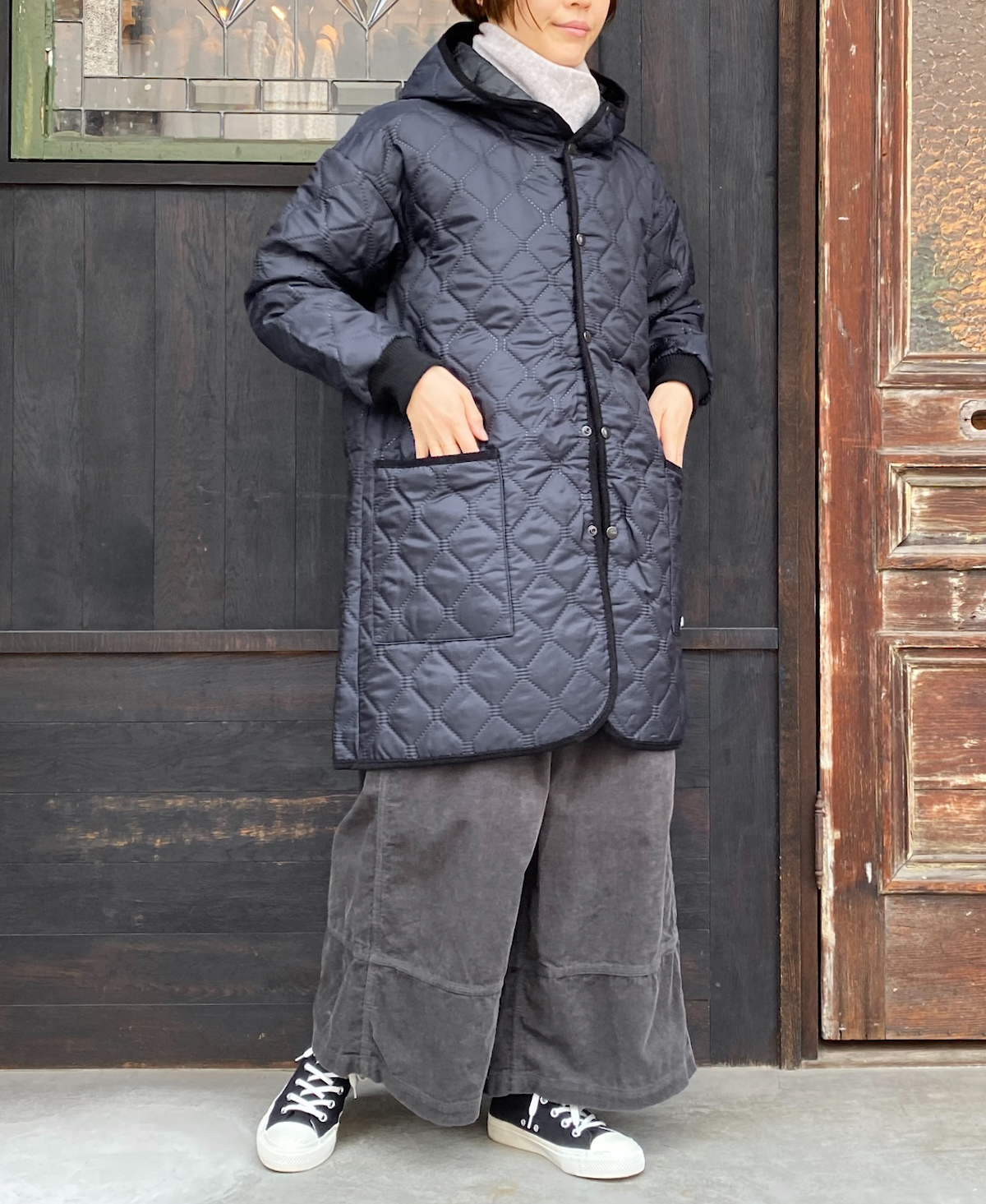 NAM2352PP (コート) POLY×POLY HEAT QUILT OVERSIZED MID-LENGTH HOODED COAT WITH RIBBED CUFF