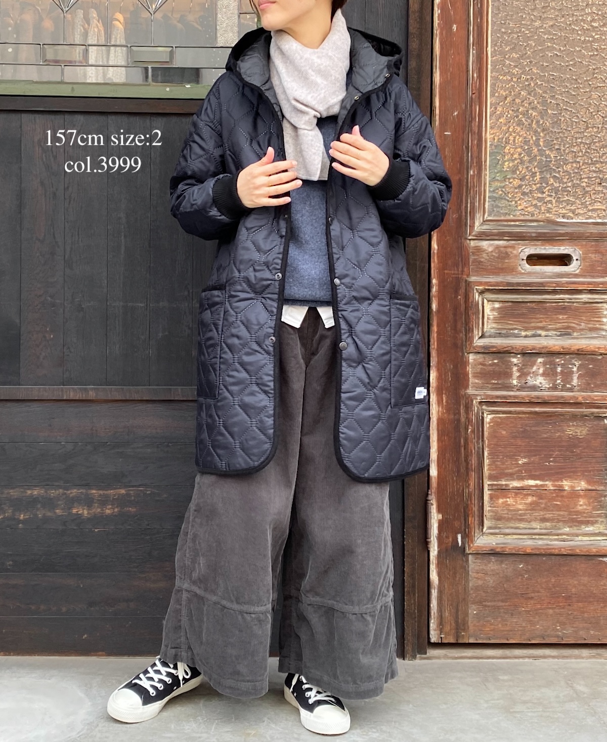 NAM2352PP (コート) POLY×POLY HEAT QUILT OVERSIZED MID-LENGTH HOODED COAT WITH RIBBED CUFF