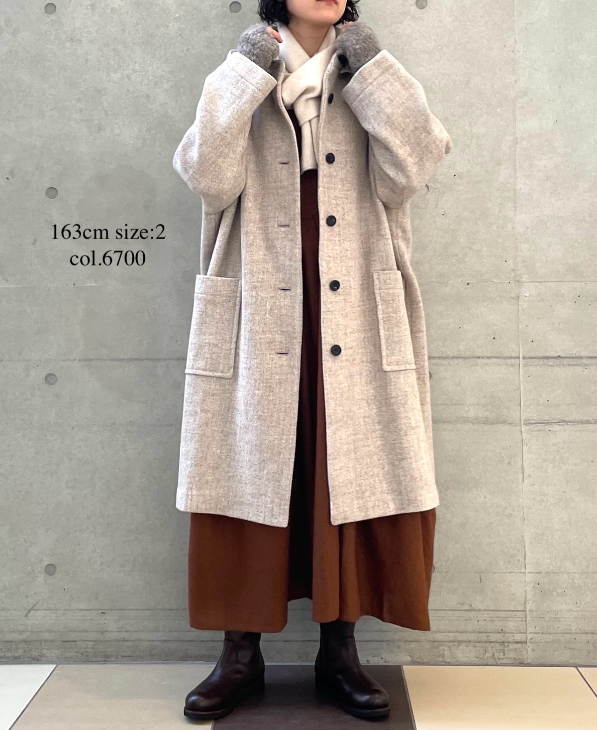 NMDS22571 (ワンピース) BOILED WOOL PLAIN BACK OPENING EMB DRESS