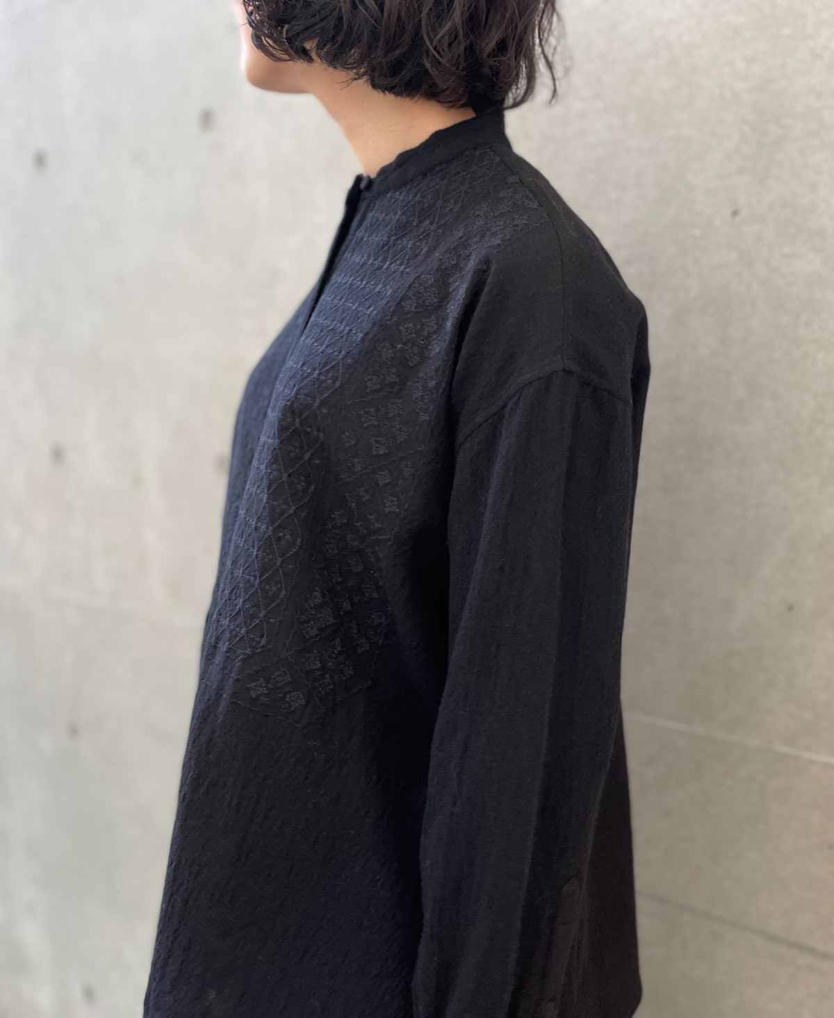 NMDS20561 (シャツ) BOILED WOOL PLAIN BAND COLLAR EMB SHIRT