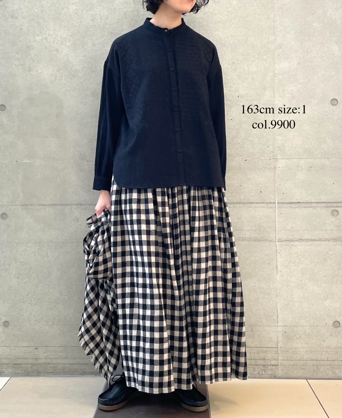 NMDS20561 (シャツ) BOILED WOOL PLAIN BAND COLLAR EMB SHIRT