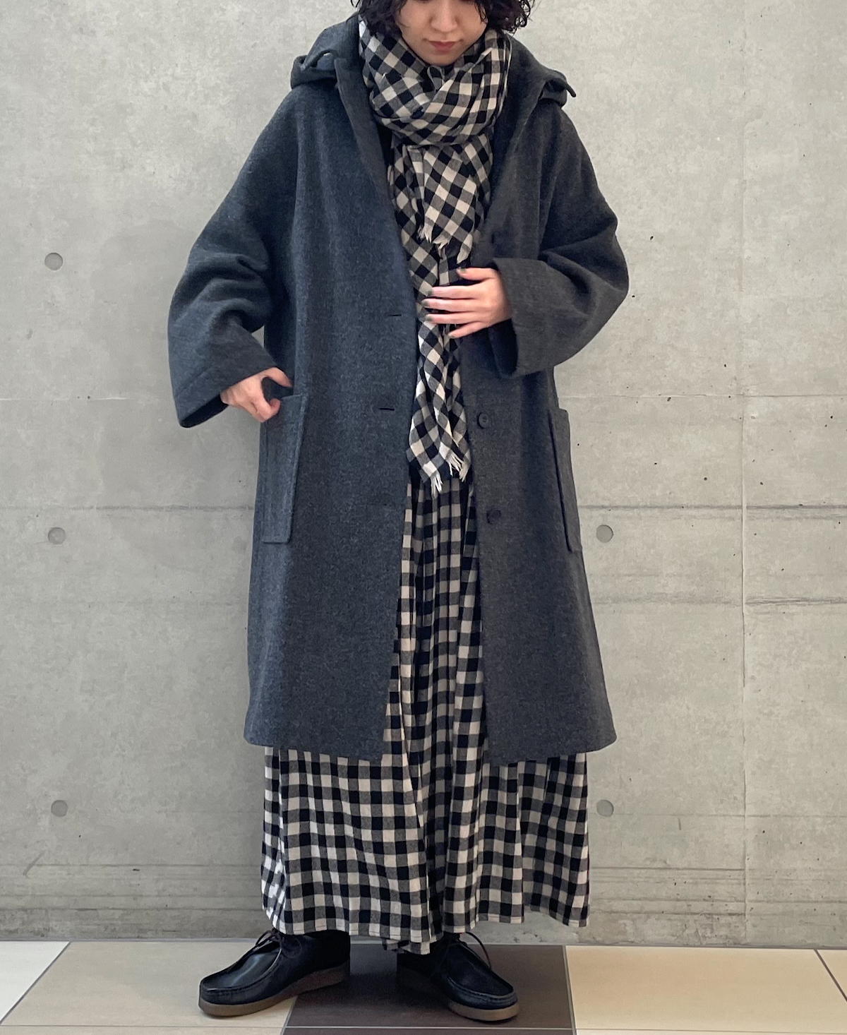 NMDS23595 (キュロット) BOILED WOOL BIG GINGHAM CHECK GATHERED CULOTTES