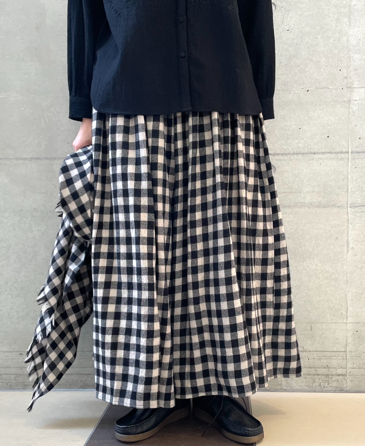 NMDS23595 (キュロット) BOILED WOOL BIG GINGHAM CHECK GATHERED CULOTTES