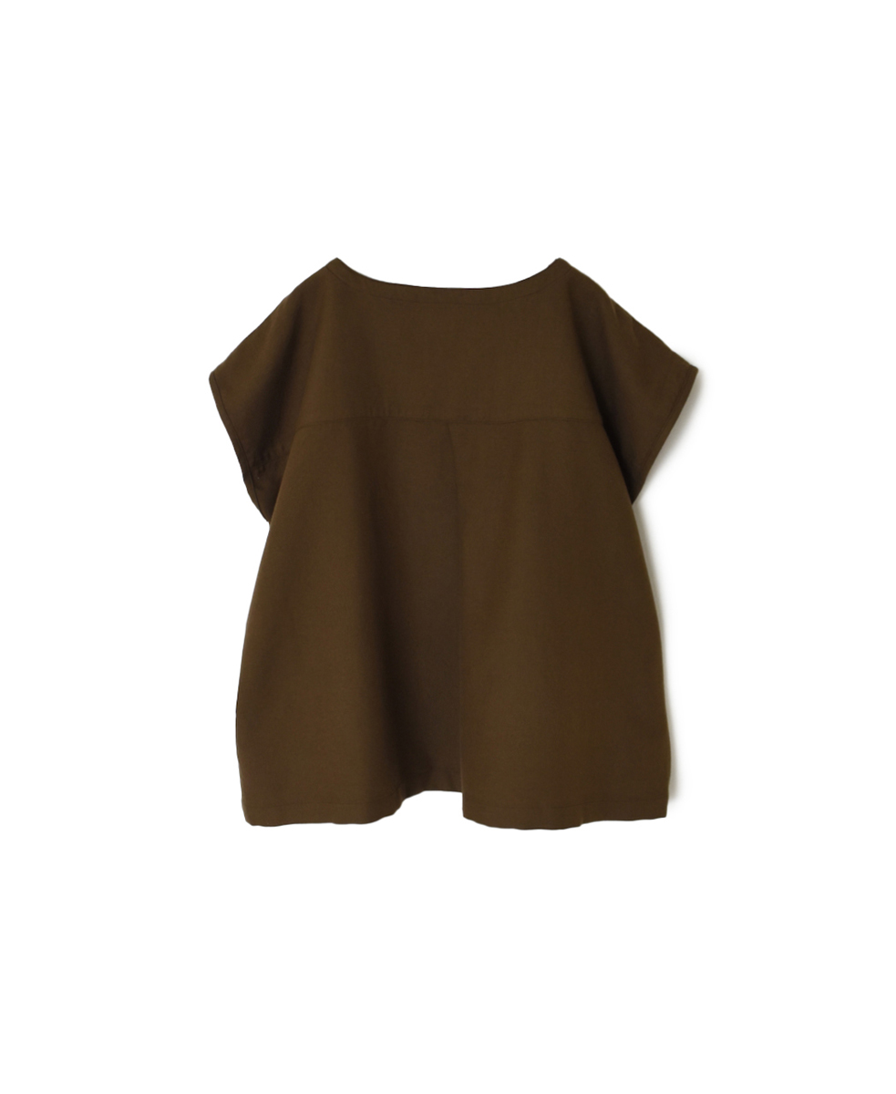 INSL23732 (ブラウス) COTTON WOOL TWILL WEAVE PLAIN FRENCH/SL BACK SIDE PLEATS PULLOVER
