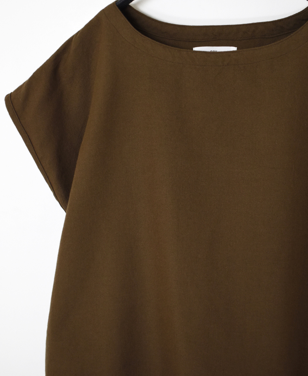 INSL23732 (ブラウス) COTTON WOOL TWILL WEAVE PLAIN FRENCH/SL BACK SIDE PLEATS PULLOVER