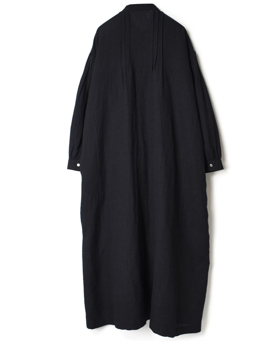 INSL22604 (ワンピース) WOOL/LINEN PLAIN BANDED COLLAR PINTUCK DRESS
