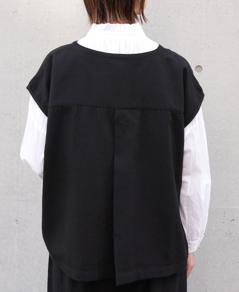 INSL23732 (ブラウス) COTTON WOOL TWILL WEAVE PLAIN FRENCH/SL BACK SIDE PLEATS PULLOVER