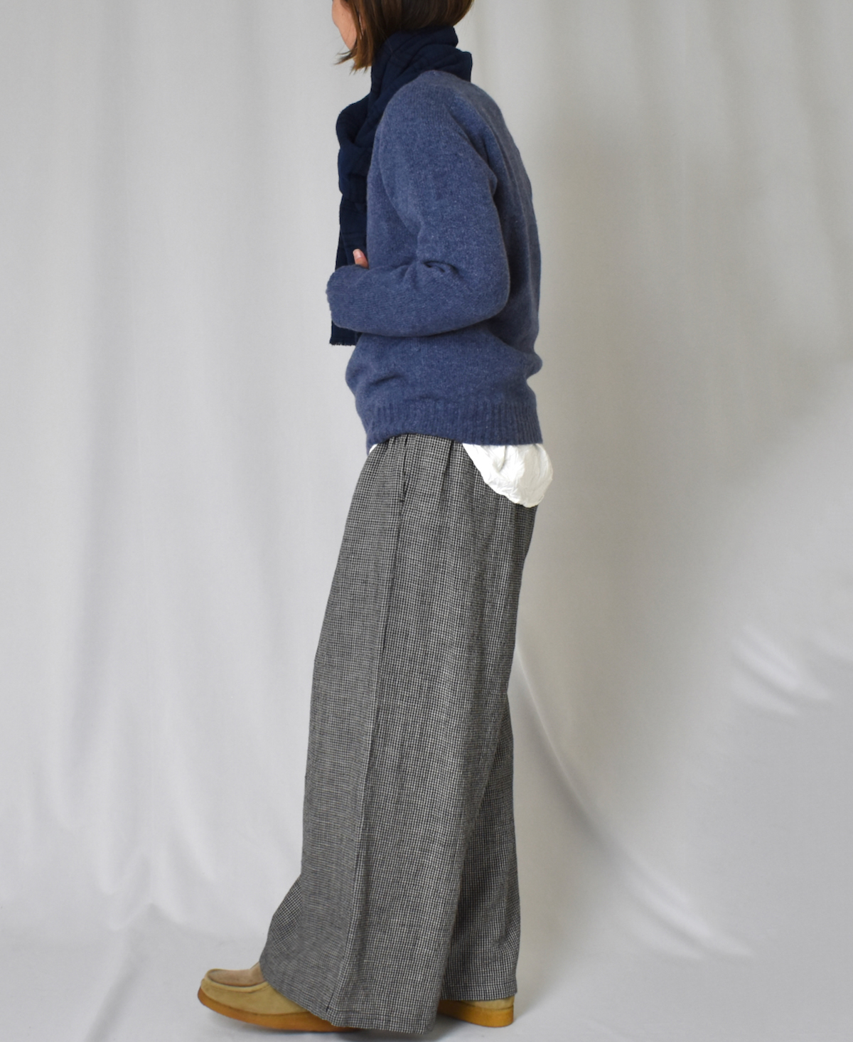 INSL22616 (パンツ) WOOL/LINEN SMALL CHECK & STRIPE EASY PANTS