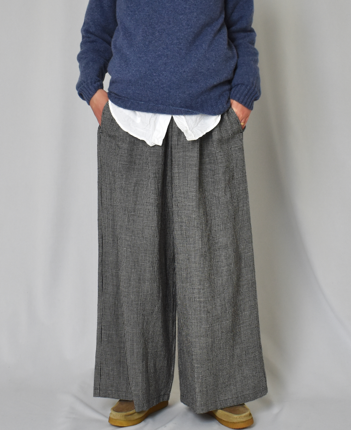 INSL22616 (パンツ) WOOL/LINEN SMALL CHECK & STRIPE EASY PANTS