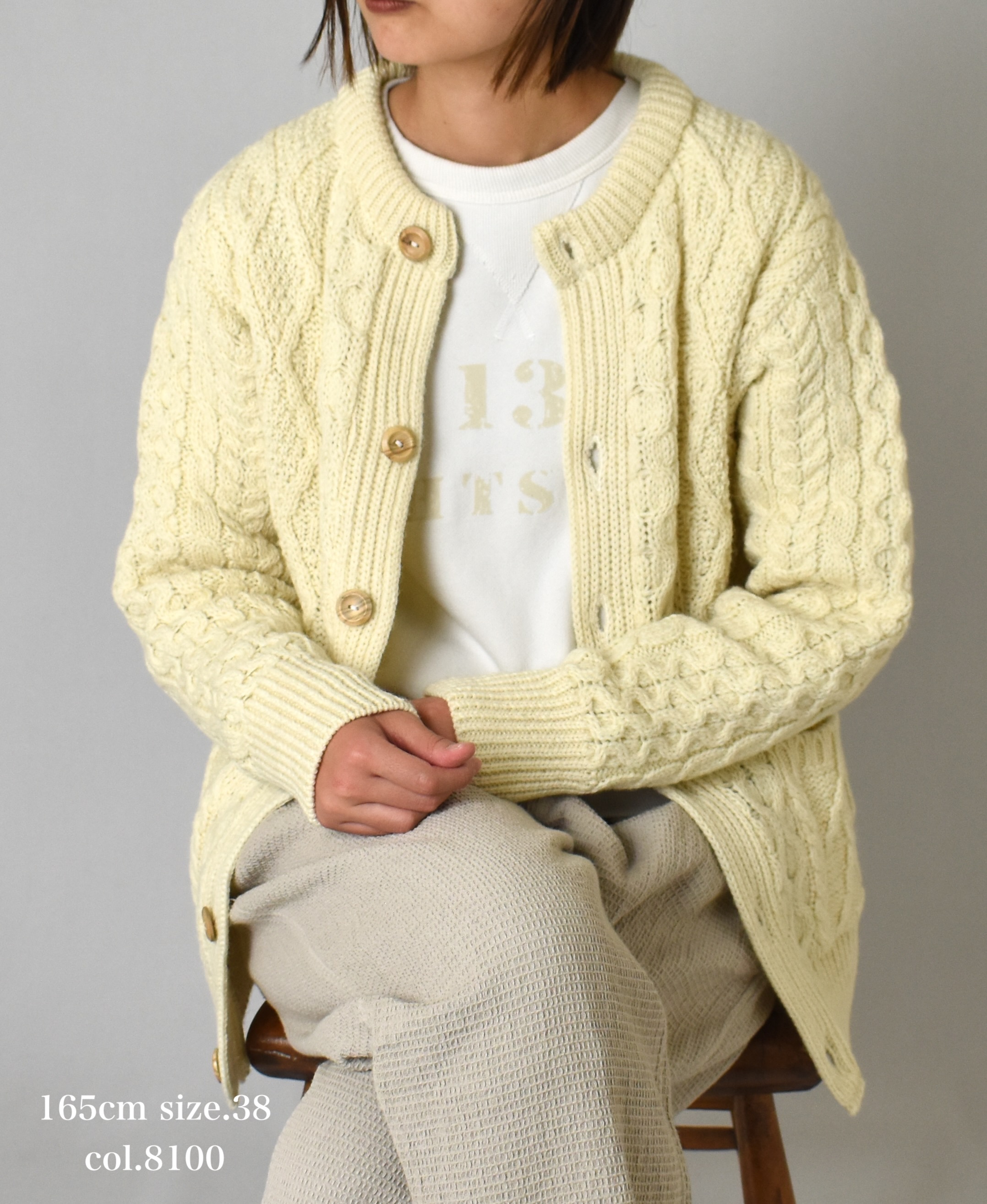 CHT1951W (ニット) WOOL ARAN CREW CARDIGAN (WOOD BUTTON)
