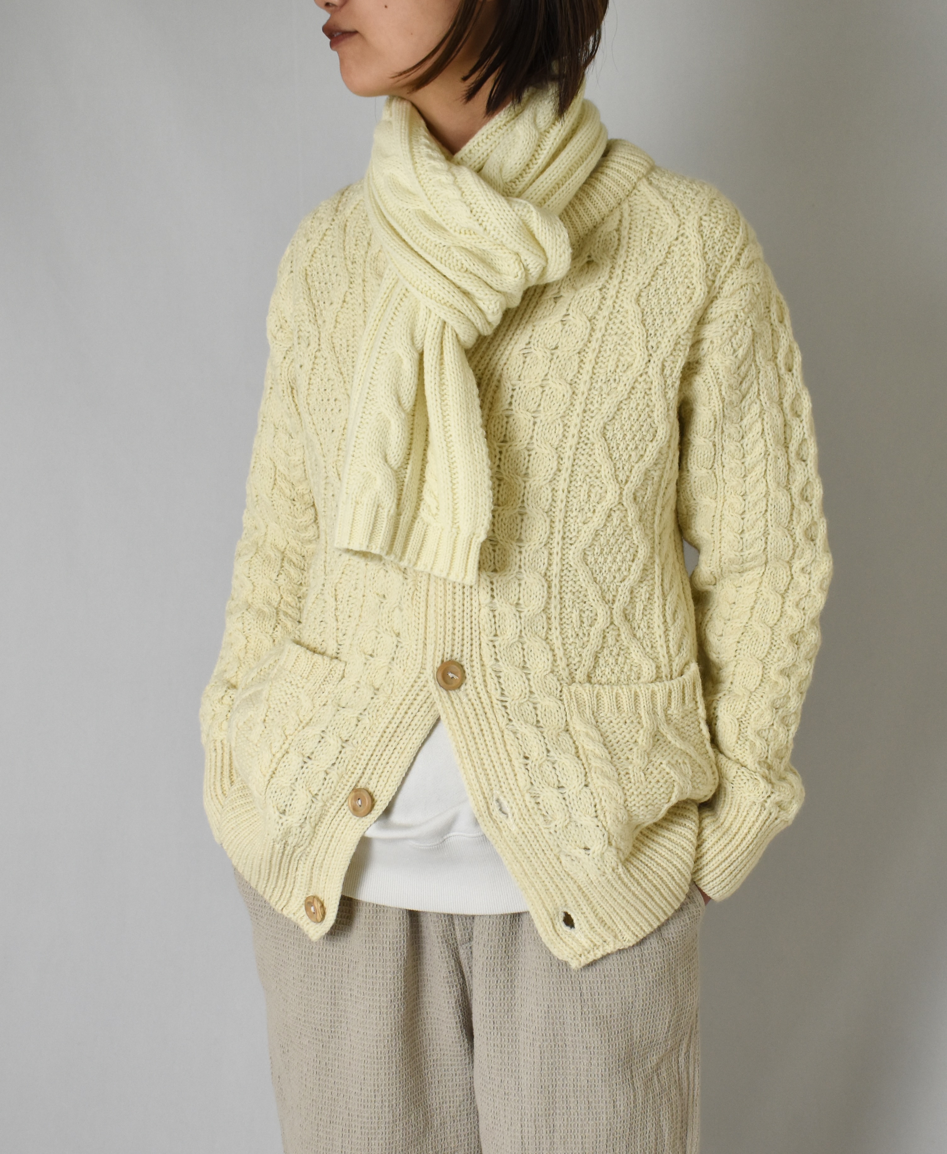 CHT1951W (ニット) WOOL ARAN CREW CARDIGAN (WOOD BUTTON)