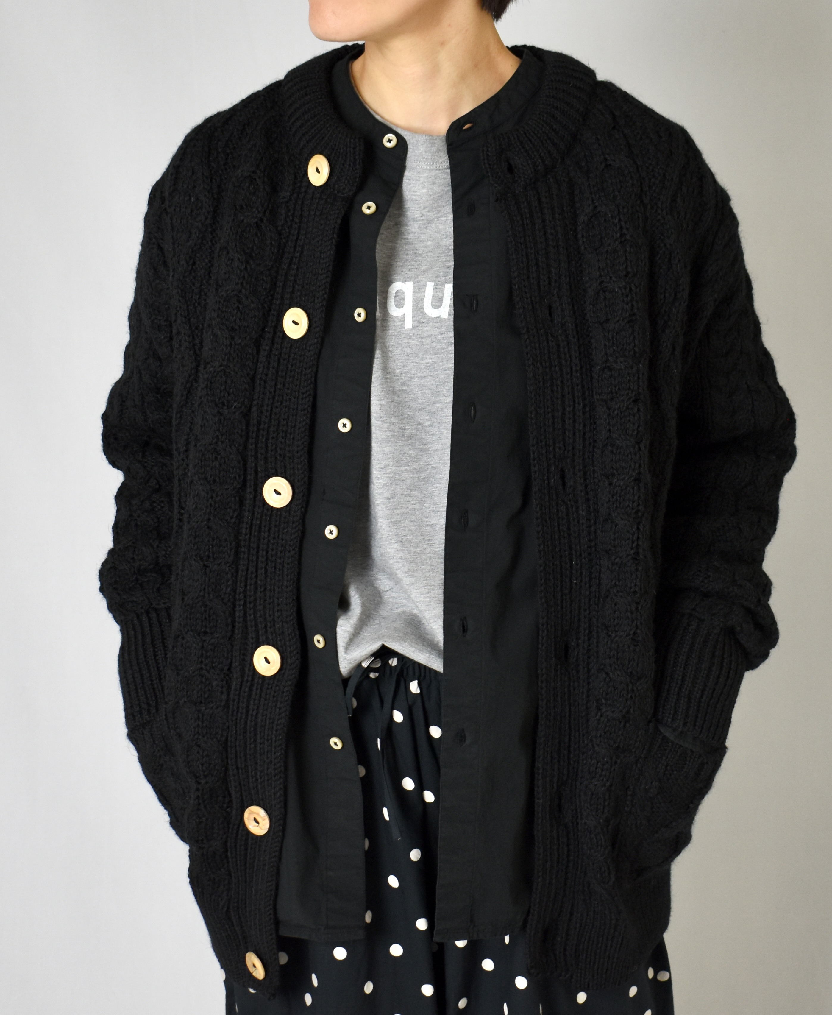 CHT1951W (ニット) WOOL ARAN CREW CARDIGAN (WOOD BUTTON)