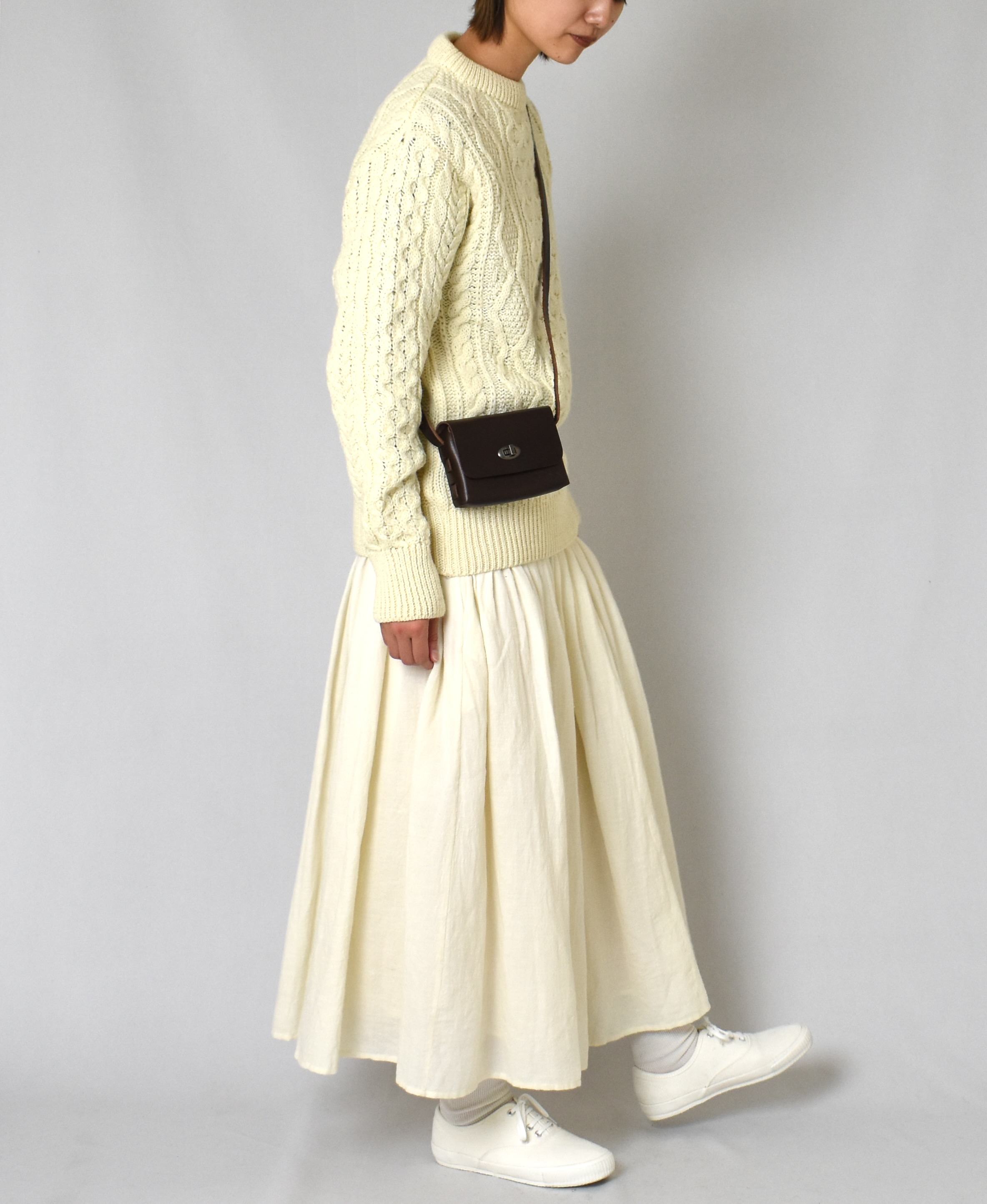 INSL23703(スカート) WOOL/LINEN PLAIN GATHERD SKIRT