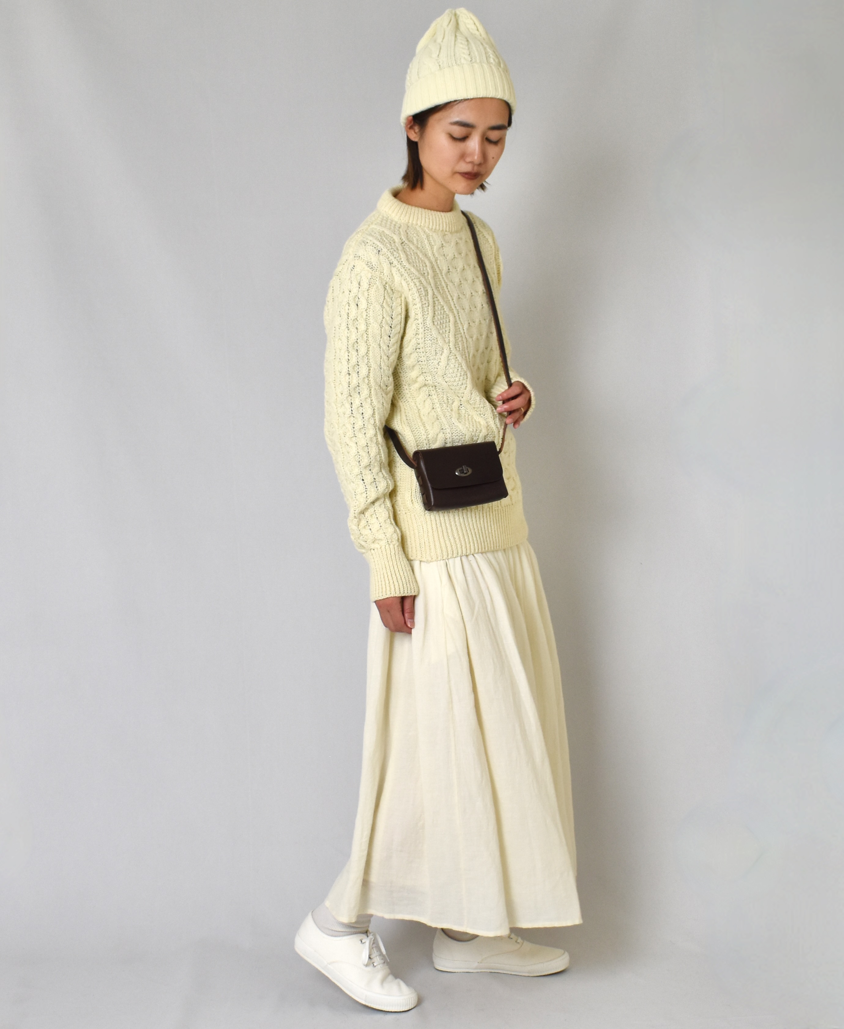 INSL23703(スカート) WOOL/LINEN PLAIN GATHERD SKIRT