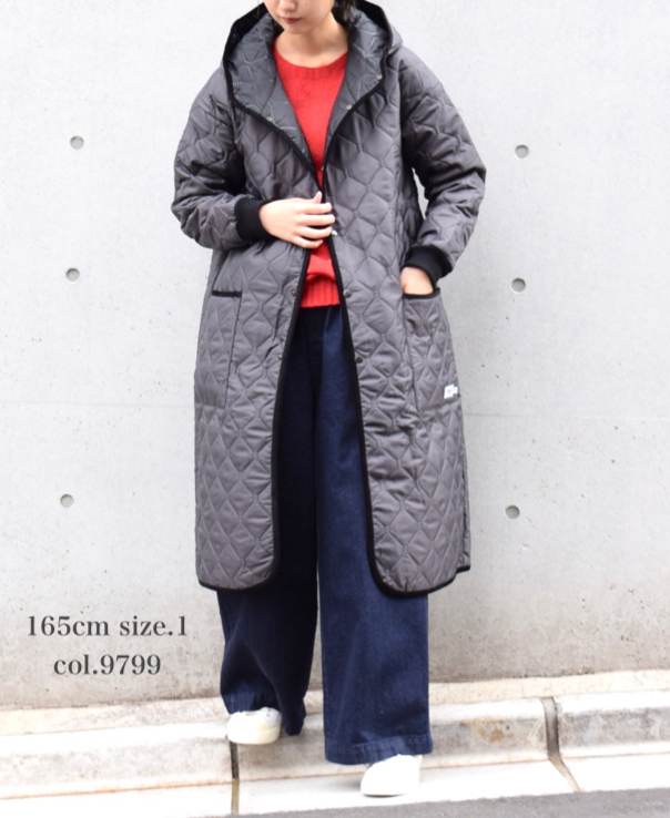 NAM2154PP (コート) POLY×POLY HEAT QUILT OVERSIZED HOODED COAT WITH RIBBED CUFF