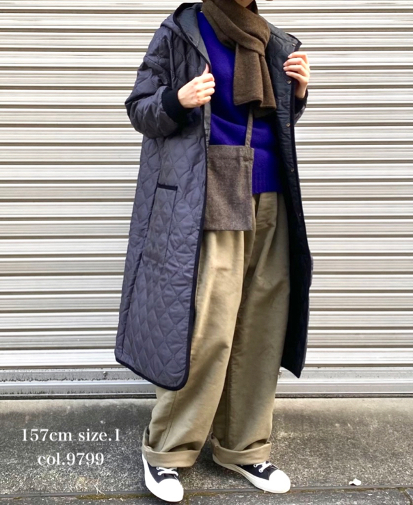 NAM2154PP (コート) POLY×POLY HEAT QUILT OVERSIZED HOODED COAT WITH RIBBED CUFF