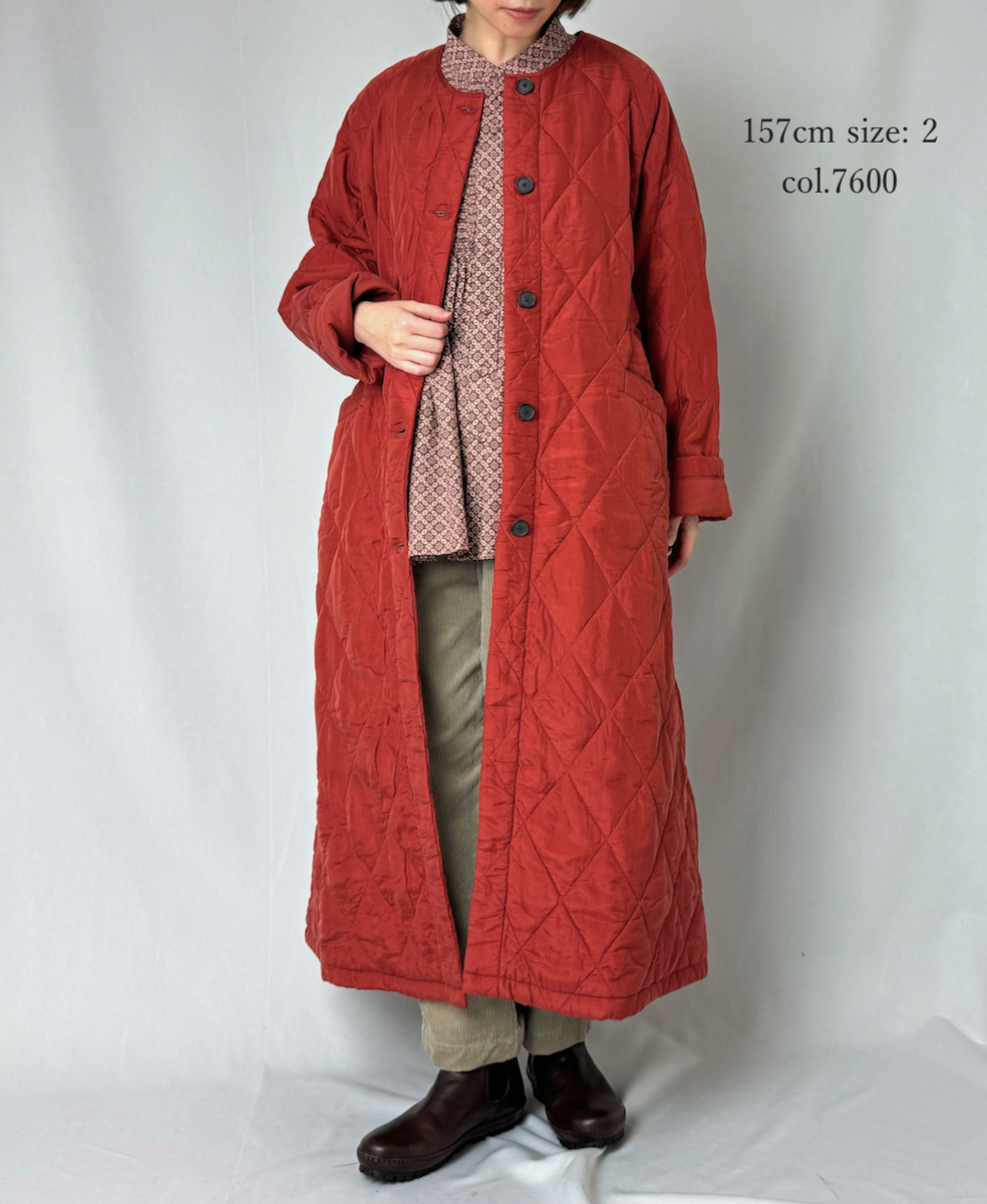 NMDS23541 (コート) PADDED SILK PLAIN C-NECK FRONT BUTTON COAT
