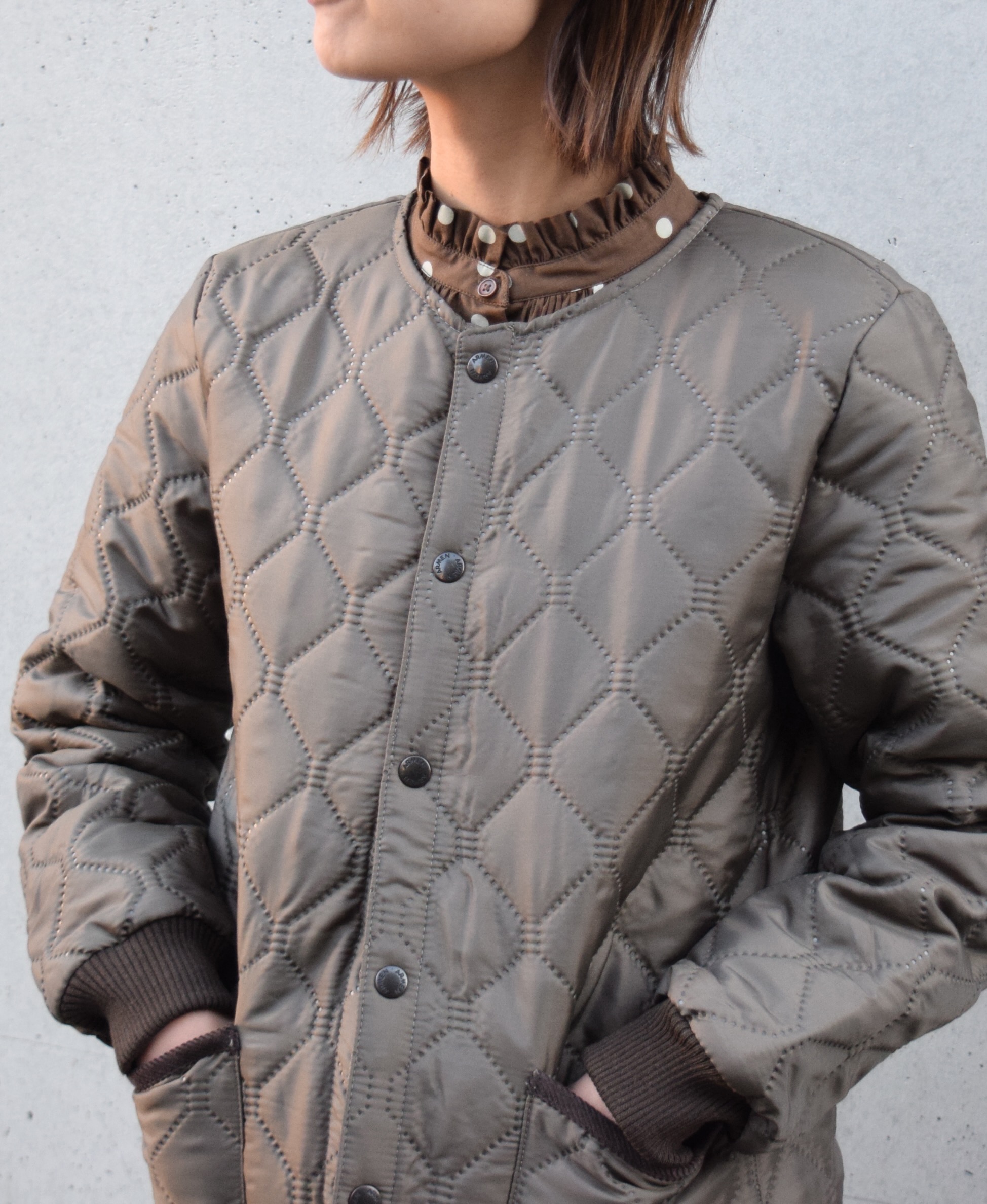 NAM2151PP (ジャケット) POLY×POLY HEAT QUILT NO COLLAR JACKET WITH RIBBED CUFF