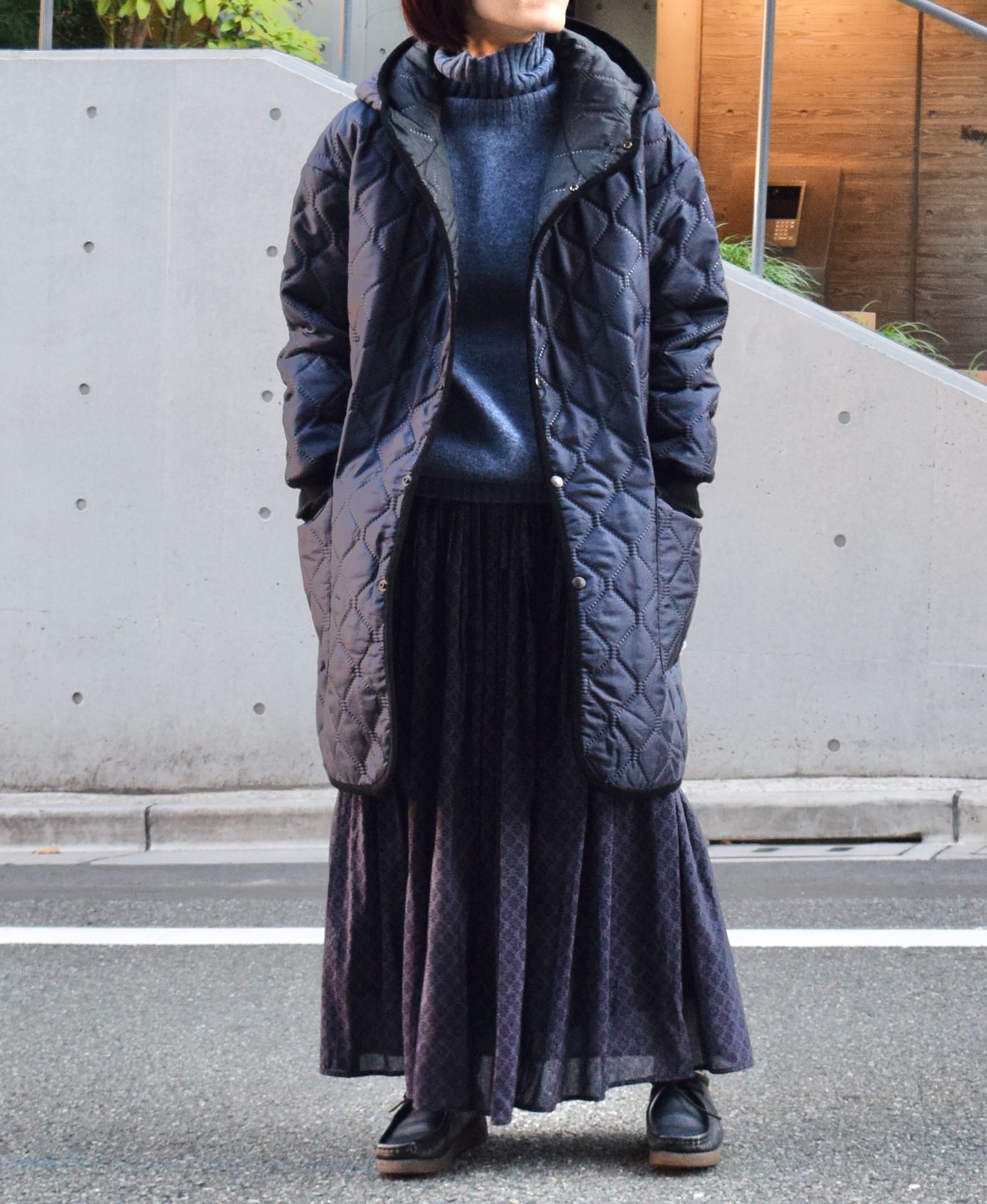 NAM2352PP (コート) POLY×POLY HEAT QUILT OVERSIZED MID-LENGTH HOODED COAT WITH RIBBED CUFF