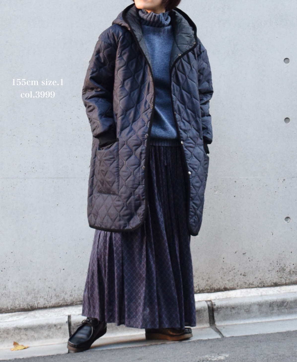 NAM2352PP (コート) POLY×POLY HEAT QUILT OVERSIZED MID-LENGTH HOODED COAT WITH RIBBED CUFF