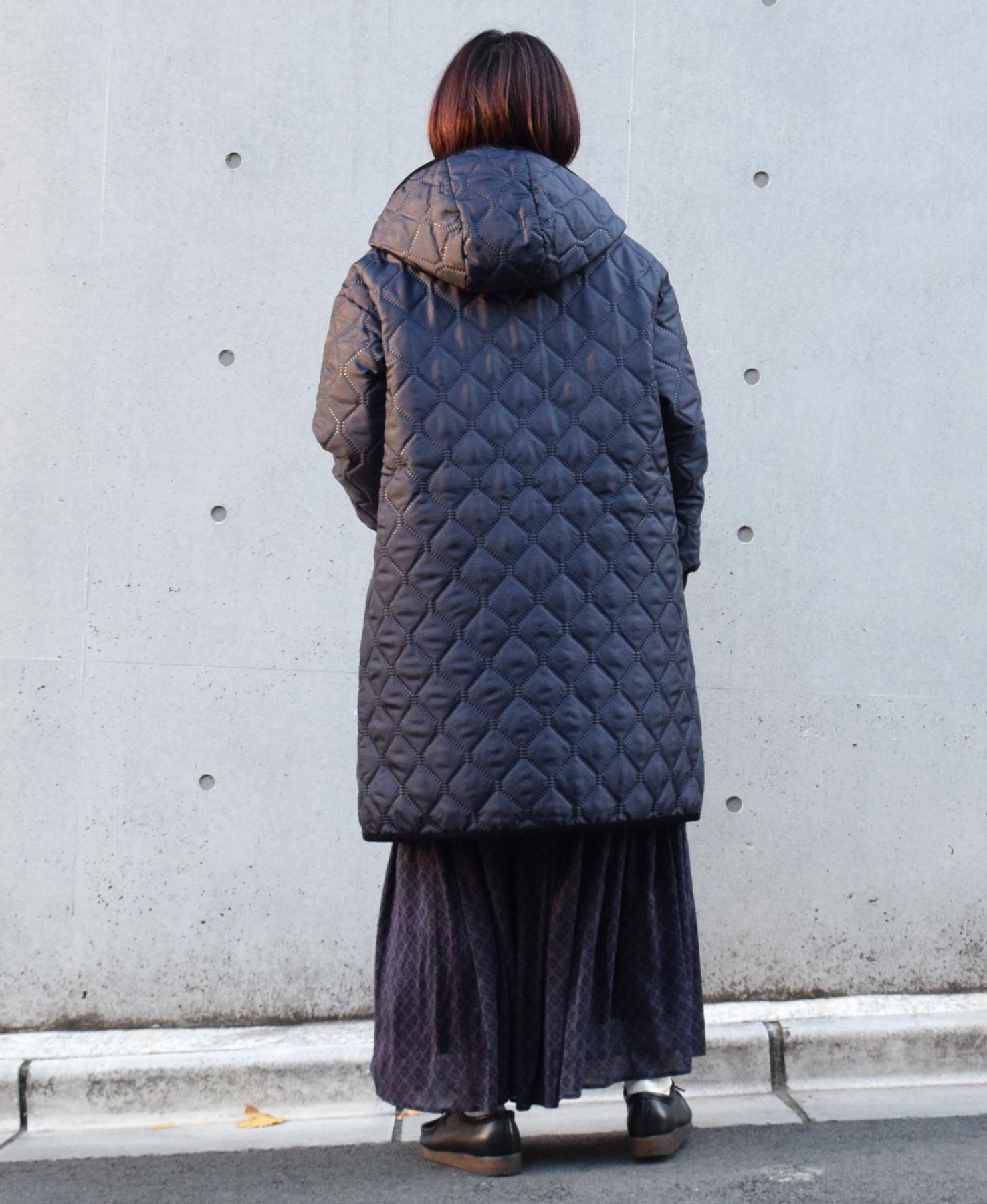 NAM2352PP (コート) POLY×POLY HEAT QUILT OVERSIZED MID-LENGTH HOODED COAT WITH RIBBED CUFF