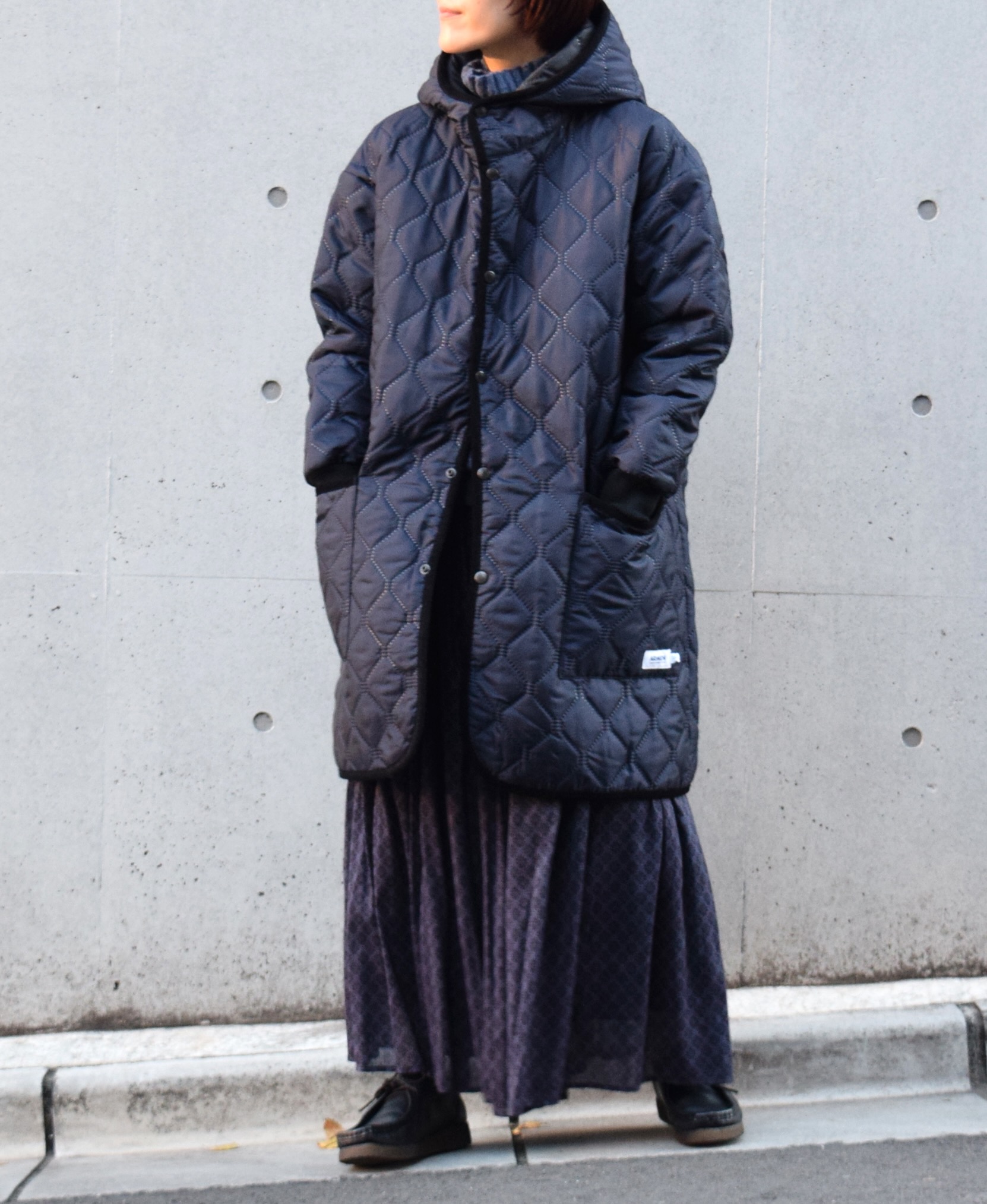 NAM2352PP (コート) POLY×POLY HEAT QUILT OVERSIZED MID-LENGTH HOODED COAT WITH RIBBED CUFF