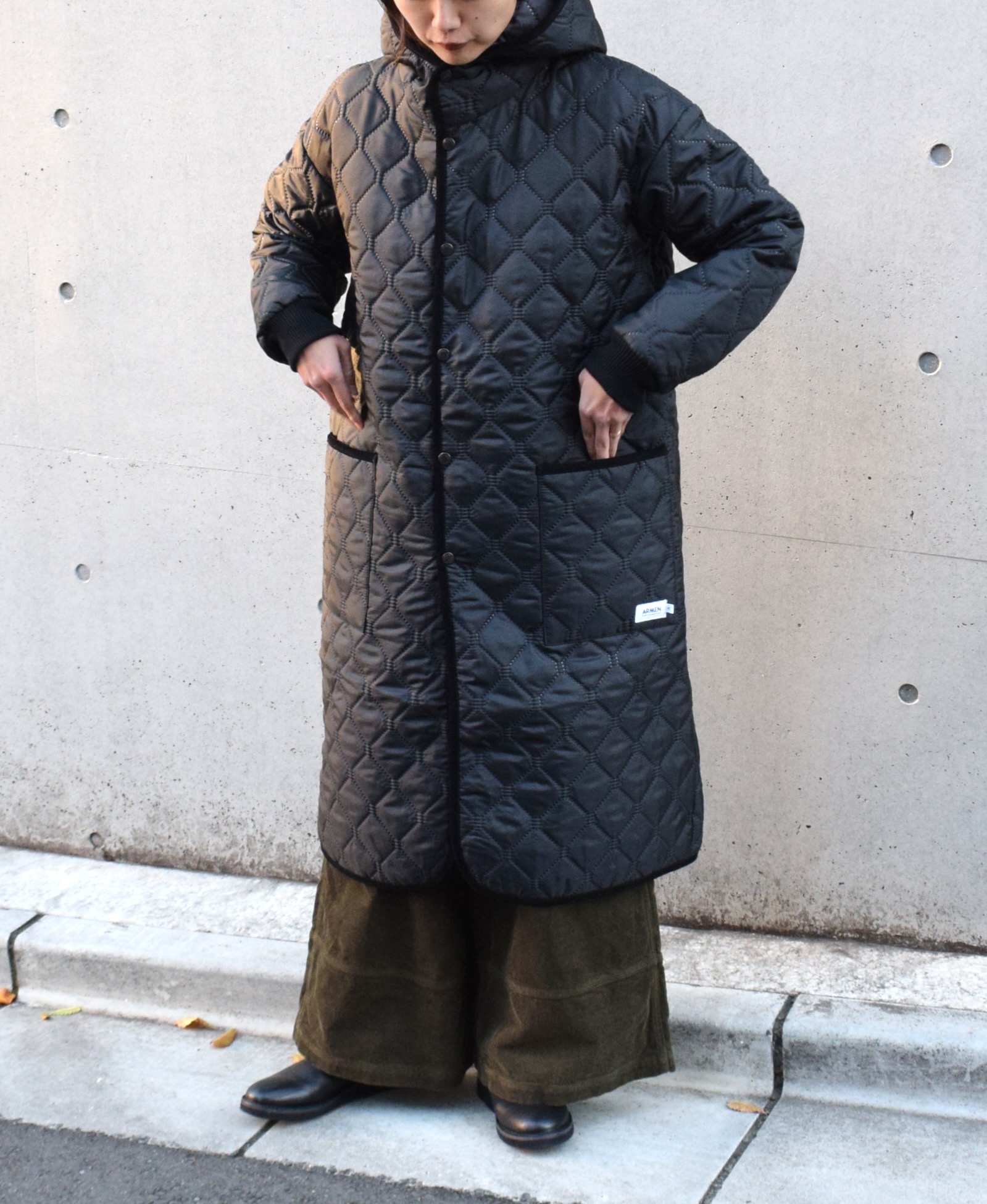 NAM2154PP (コート) POLY×POLY HEAT QUILT OVERSIZED HOODED COAT WITH RIBBED CUFF