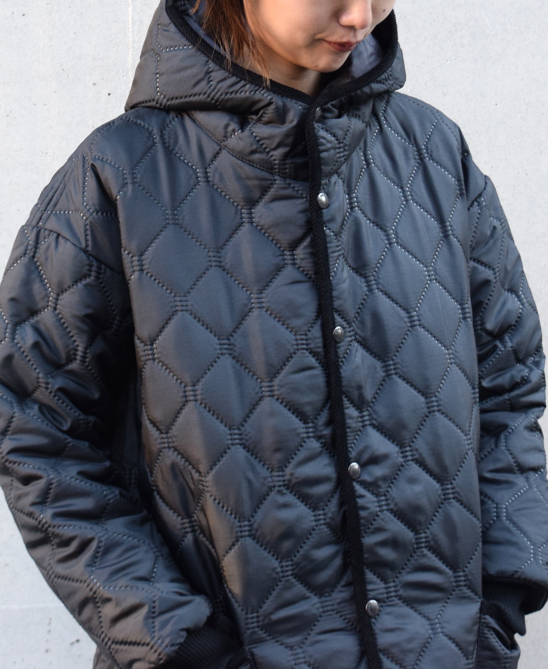 NAM2154PP (コート) POLY×POLY HEAT QUILT OVERSIZED HOODED COAT WITH RIBBED CUFF