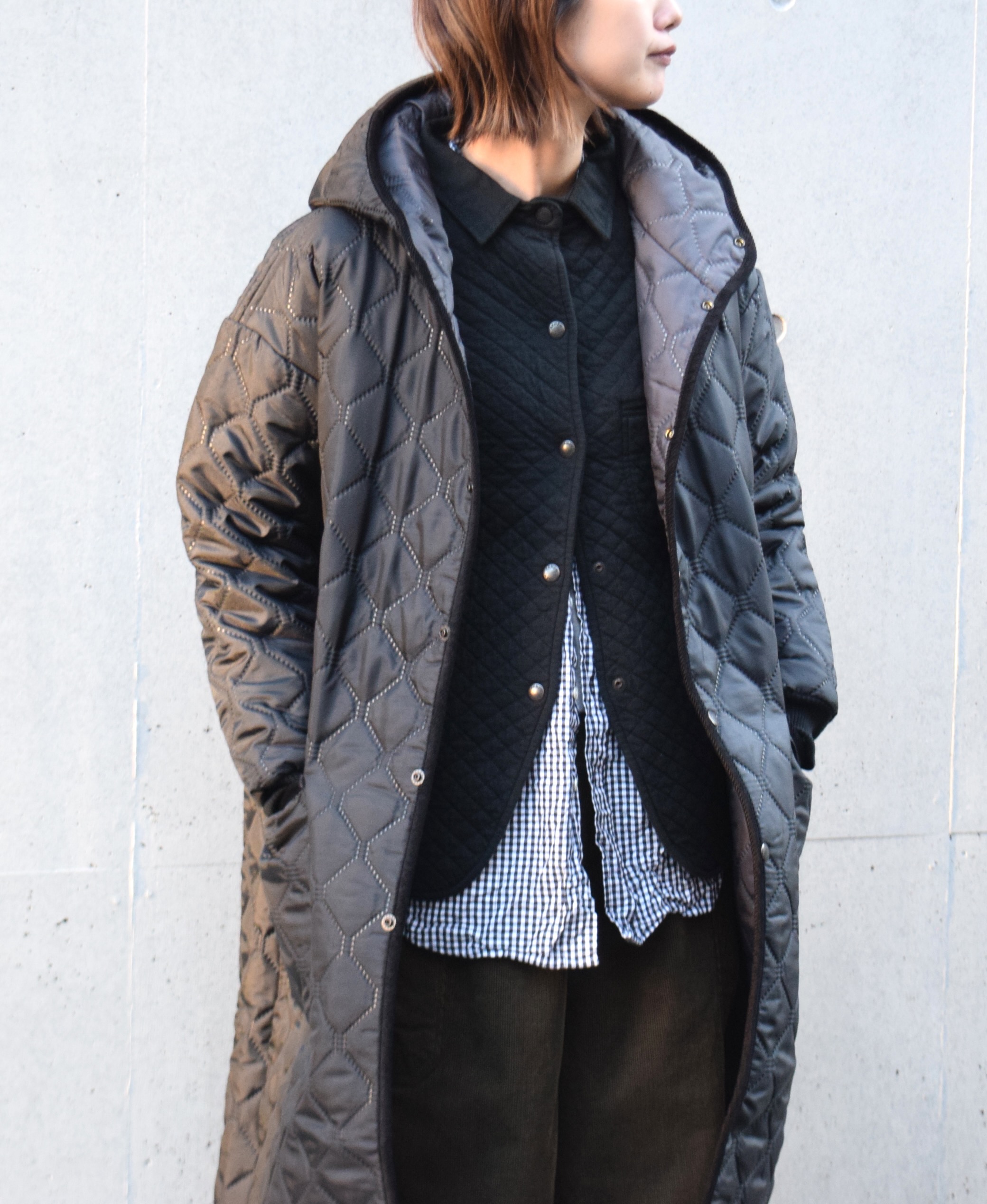 NAM2154PP (コート) POLY×POLY HEAT QUILT OVERSIZED HOODED COAT WITH RIBBED CUFF
