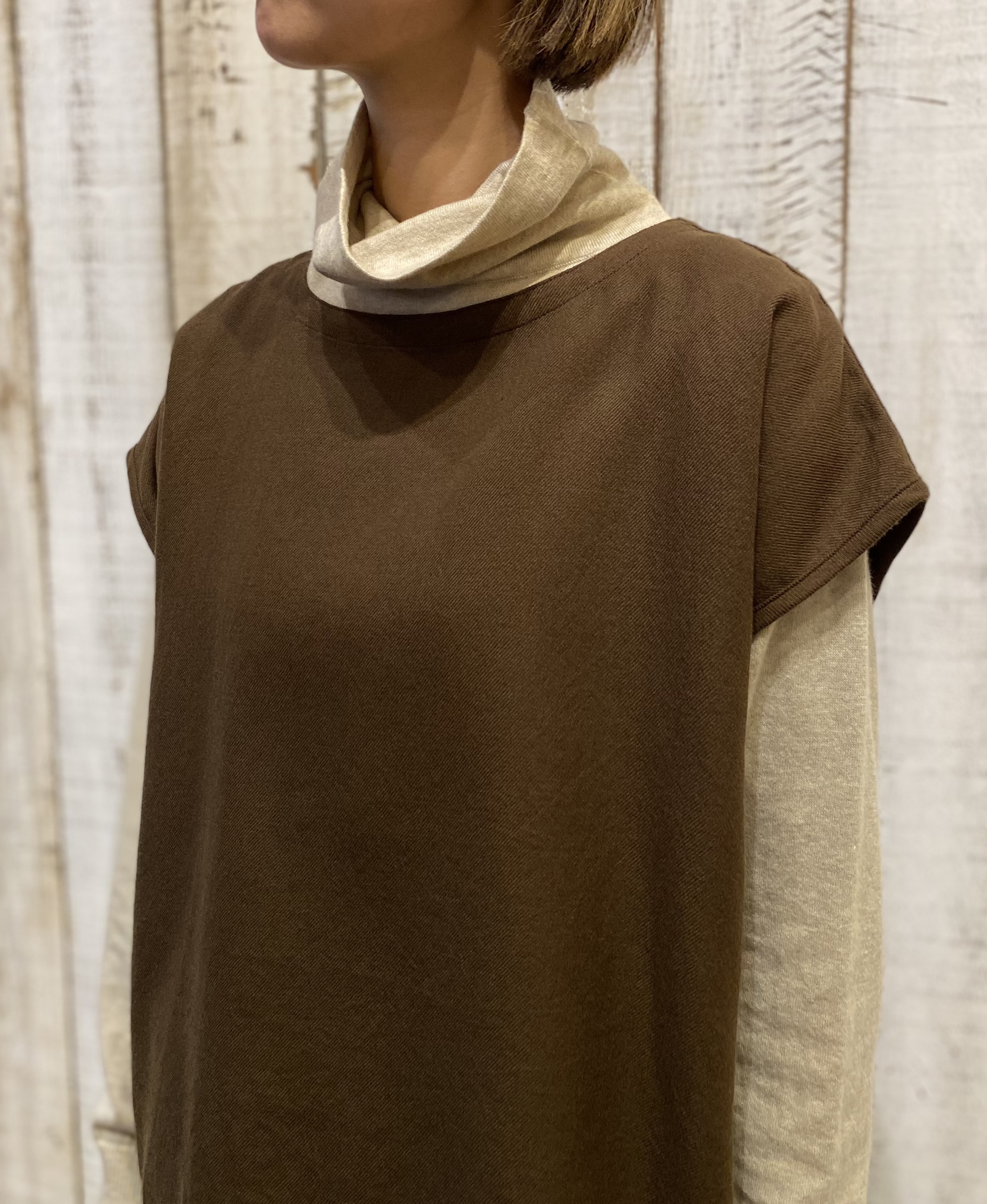 INSL23732 (ブラウス) COTTON WOOL TWILL WEAVE PLAIN FRENCH/SL BACK SIDE PLEATS PULLOVER