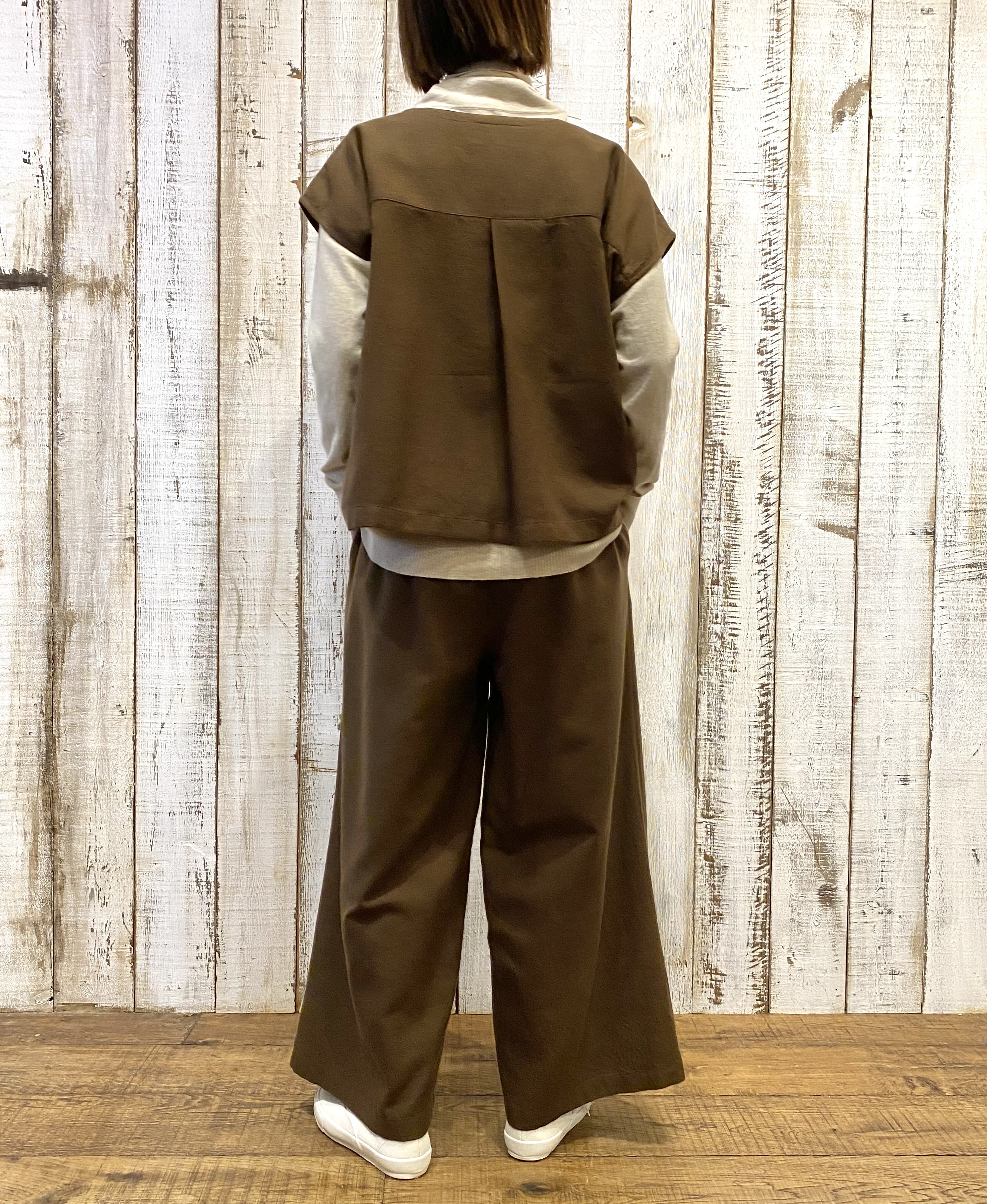 INSL23732 (ブラウス) COTTON WOOL TWILL WEAVE PLAIN FRENCH/SL BACK SIDE PLEATS PULLOVER