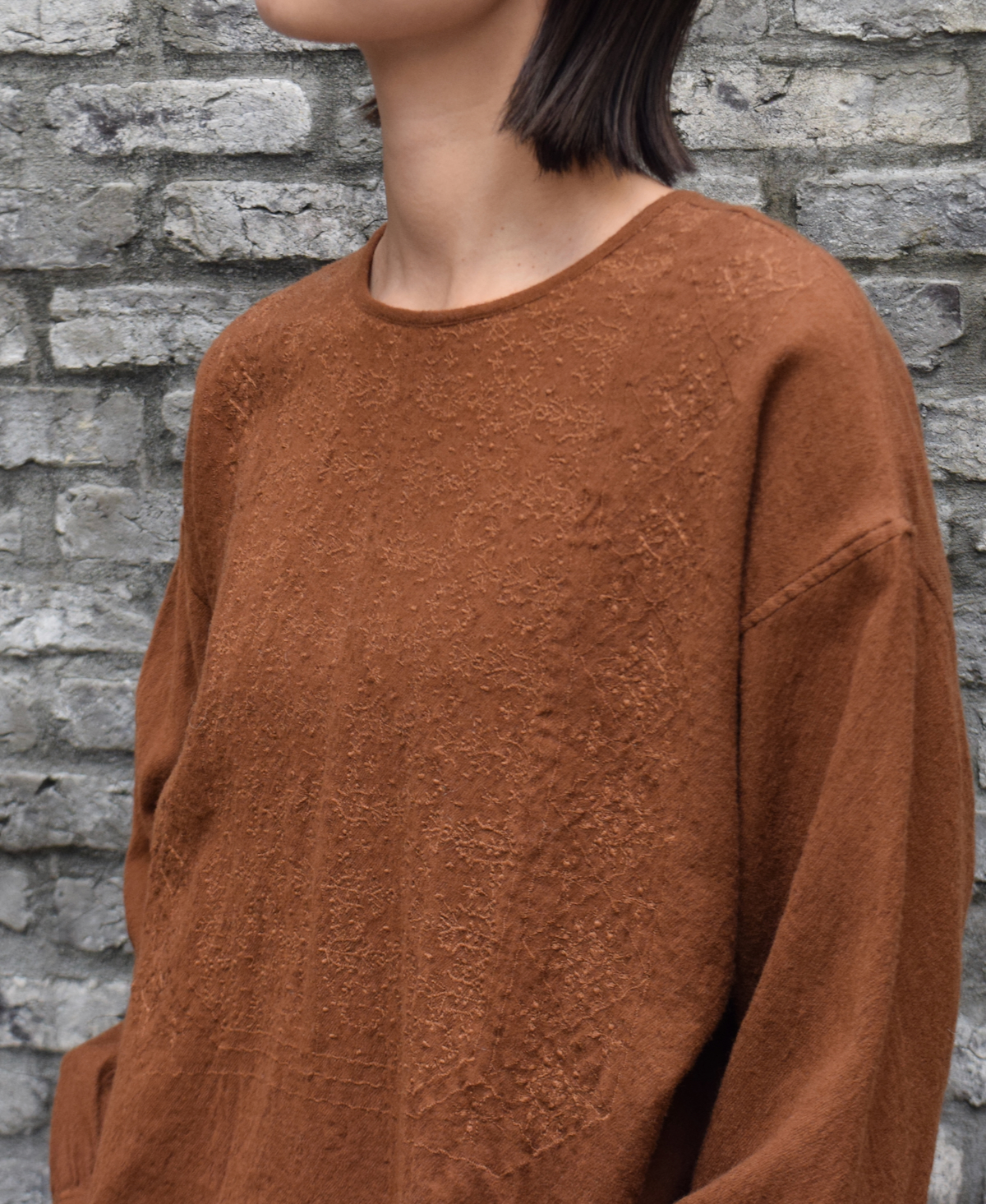 NMDS20562 (シャツ) BOILED WOOL PLAIN BACK OPENING CREW-NECK EMB SHIRT