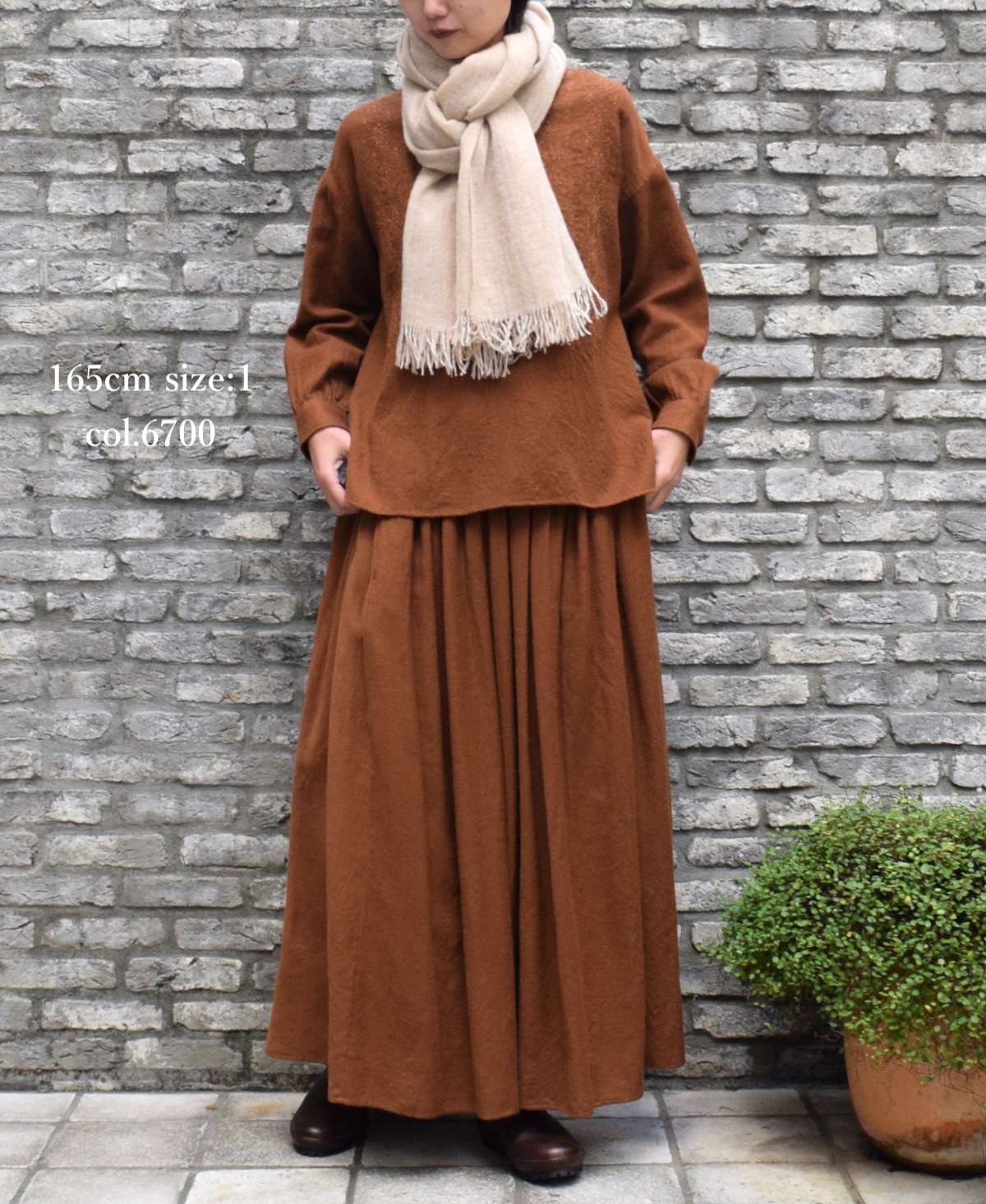 NMDS20562 (シャツ) BOILED WOOL PLAIN BACK OPENING CREW-NECK EMB SHIRT