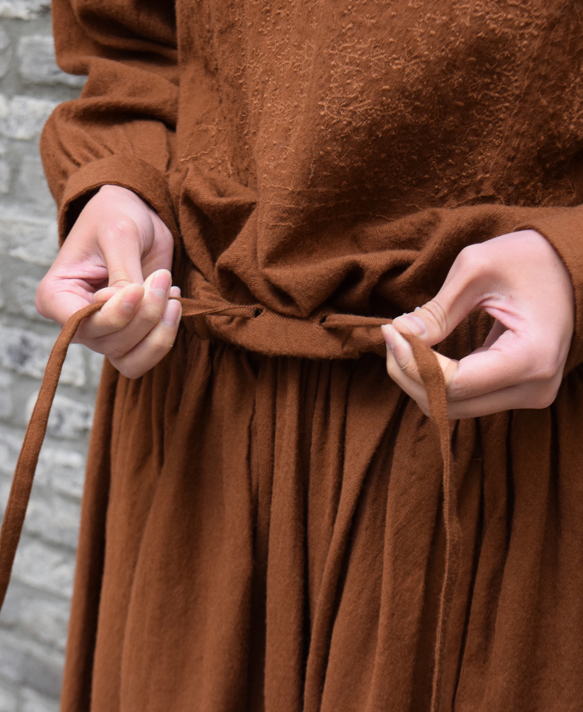 NMDS23583 (スカート) BOILED WOOL PLAIN RAJASTHAN TUCK GATHERED SKIRT WITH LINING