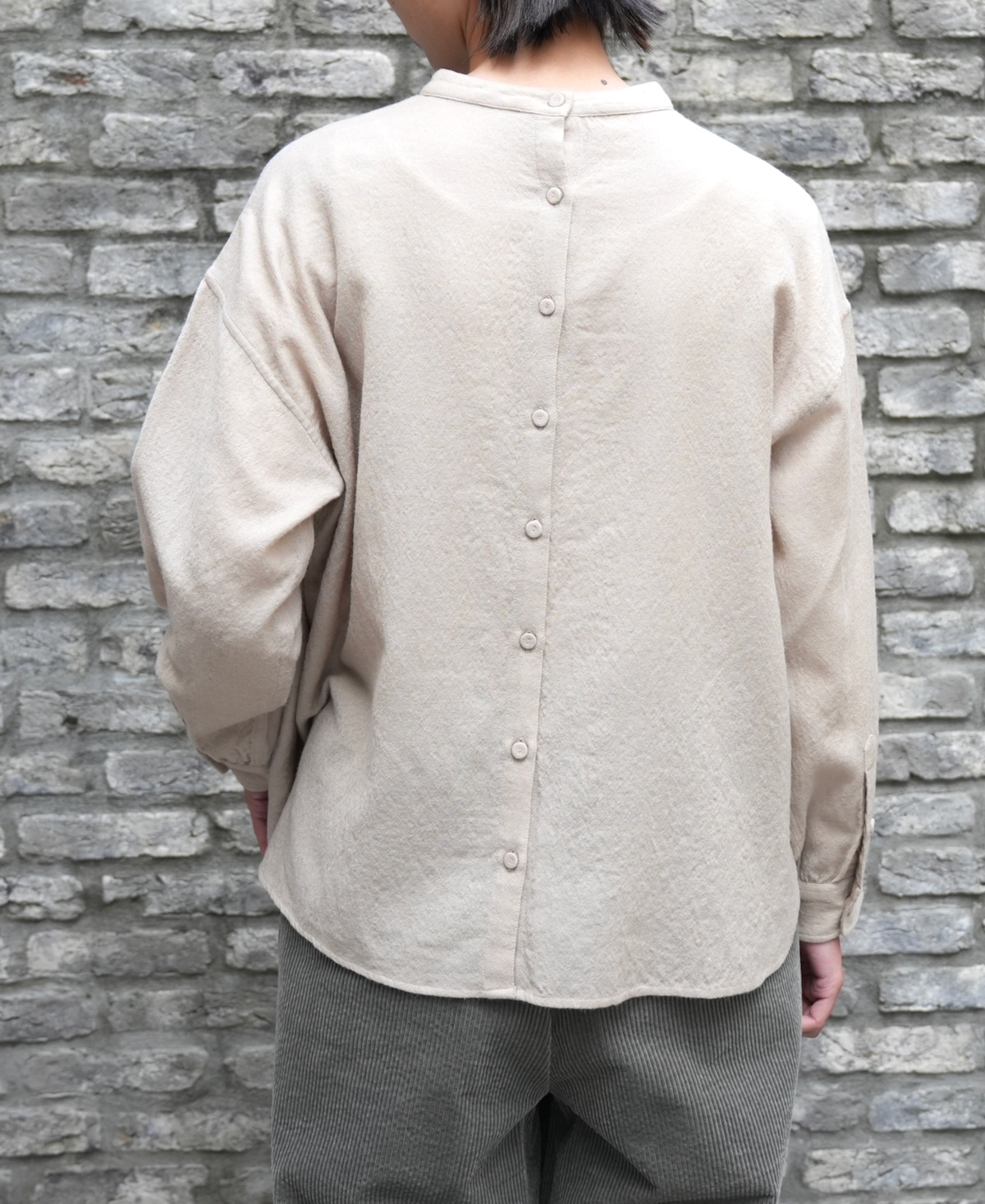 NMDS23581 (シャツ) BOILED WOOL PLAIN BACK OPENING STAND COLLAR SHIRT
