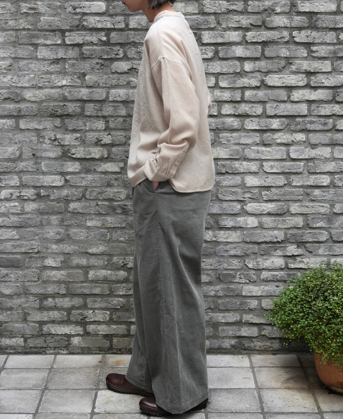 NMDS23581 (シャツ) BOILED WOOL PLAIN BACK OPENING STAND COLLAR SHIRT