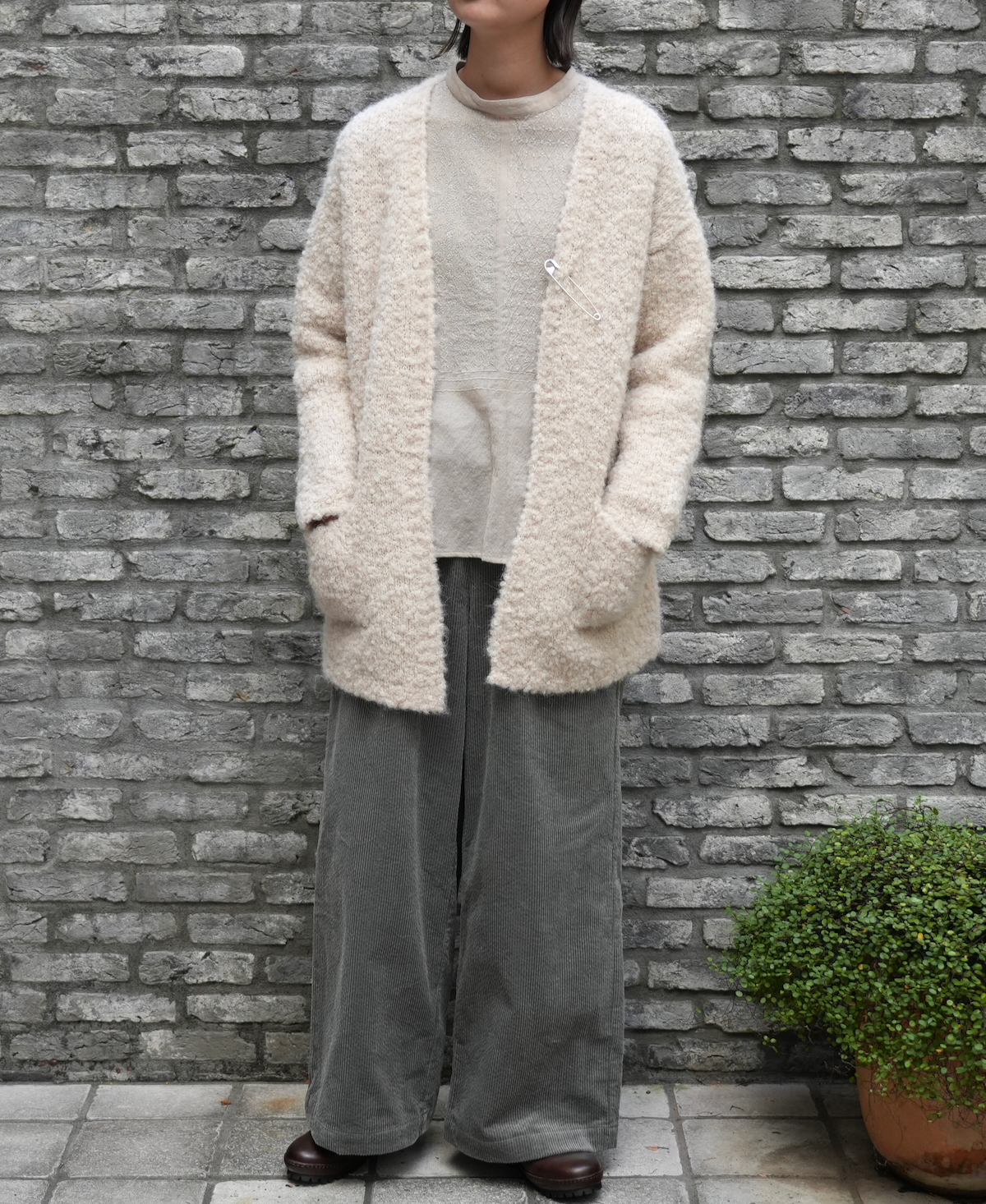 NMDS23581 (シャツ) BOILED WOOL PLAIN BACK OPENING STAND COLLAR SHIRT