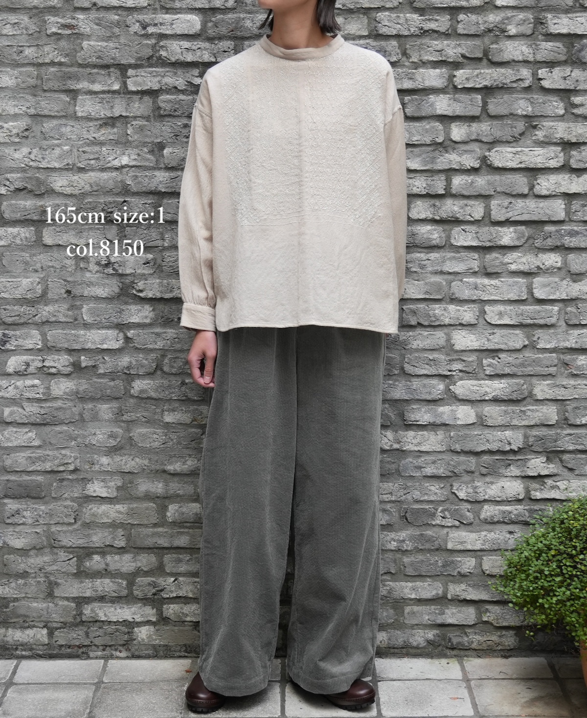 NMDS23581 (シャツ) BOILED WOOL PLAIN BACK OPENING STAND COLLAR SHIRT