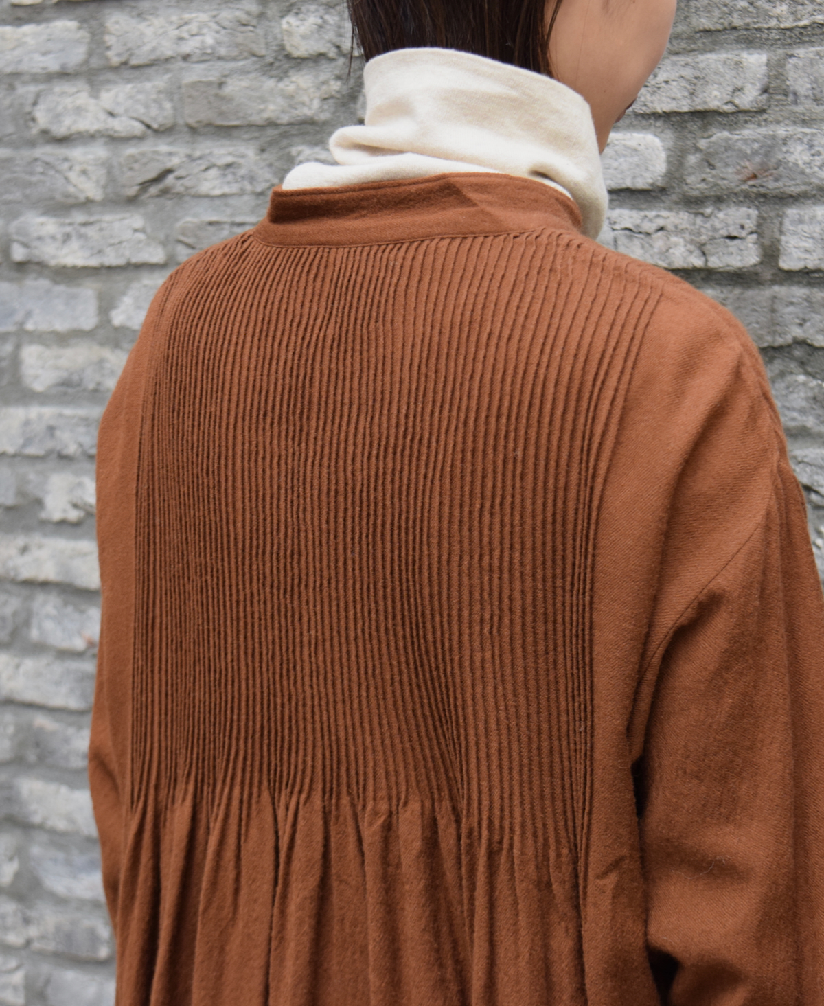 NMDS23582 (ワンピース) BOILED WOOL PLAIN BANDED SHIRT DRESS WITH MINI PINTUCK