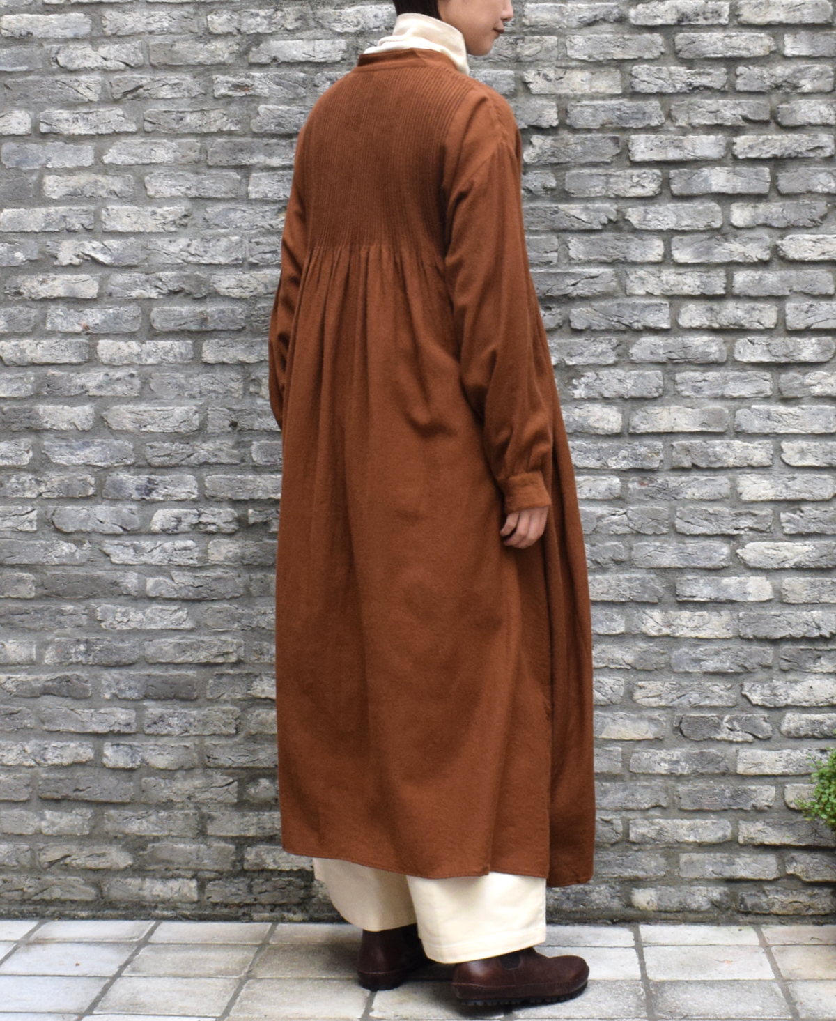 NMDS23582 (ワンピース) BOILED WOOL PLAIN BANDED SHIRT DRESS WITH MINI PINTUCK