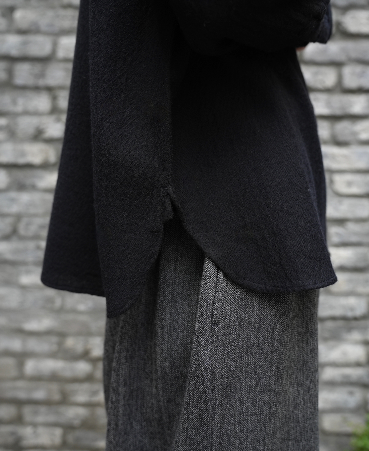 NMDS20561 (シャツ) BOILED WOOL PLAIN BAND COLLAR EMB SHIRT