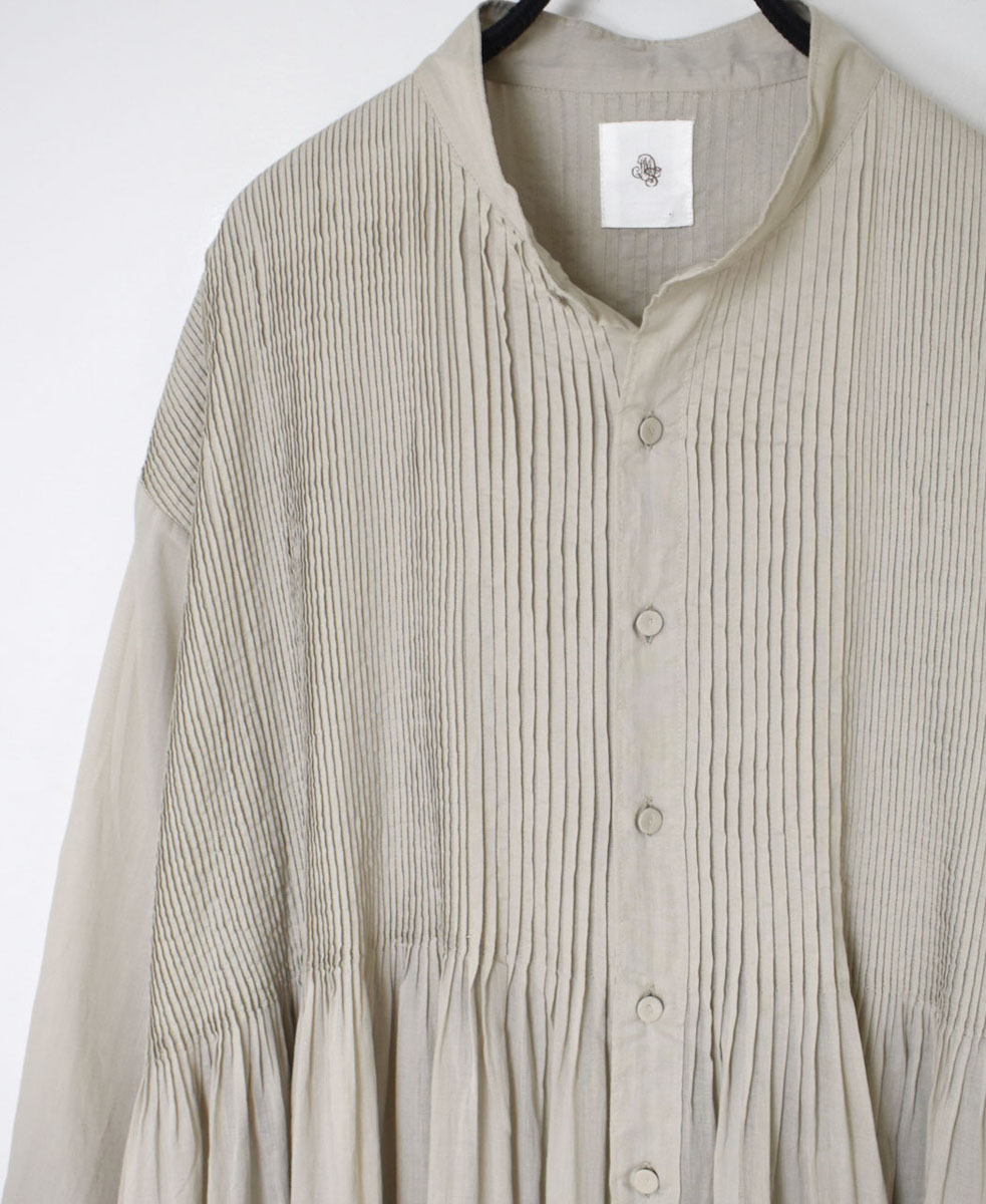 NMDS24141 (ワンピース) 80'S ORGANIC VOILE PLAIN BANDED SHIRT DRESS WITH MINI PINTUCK