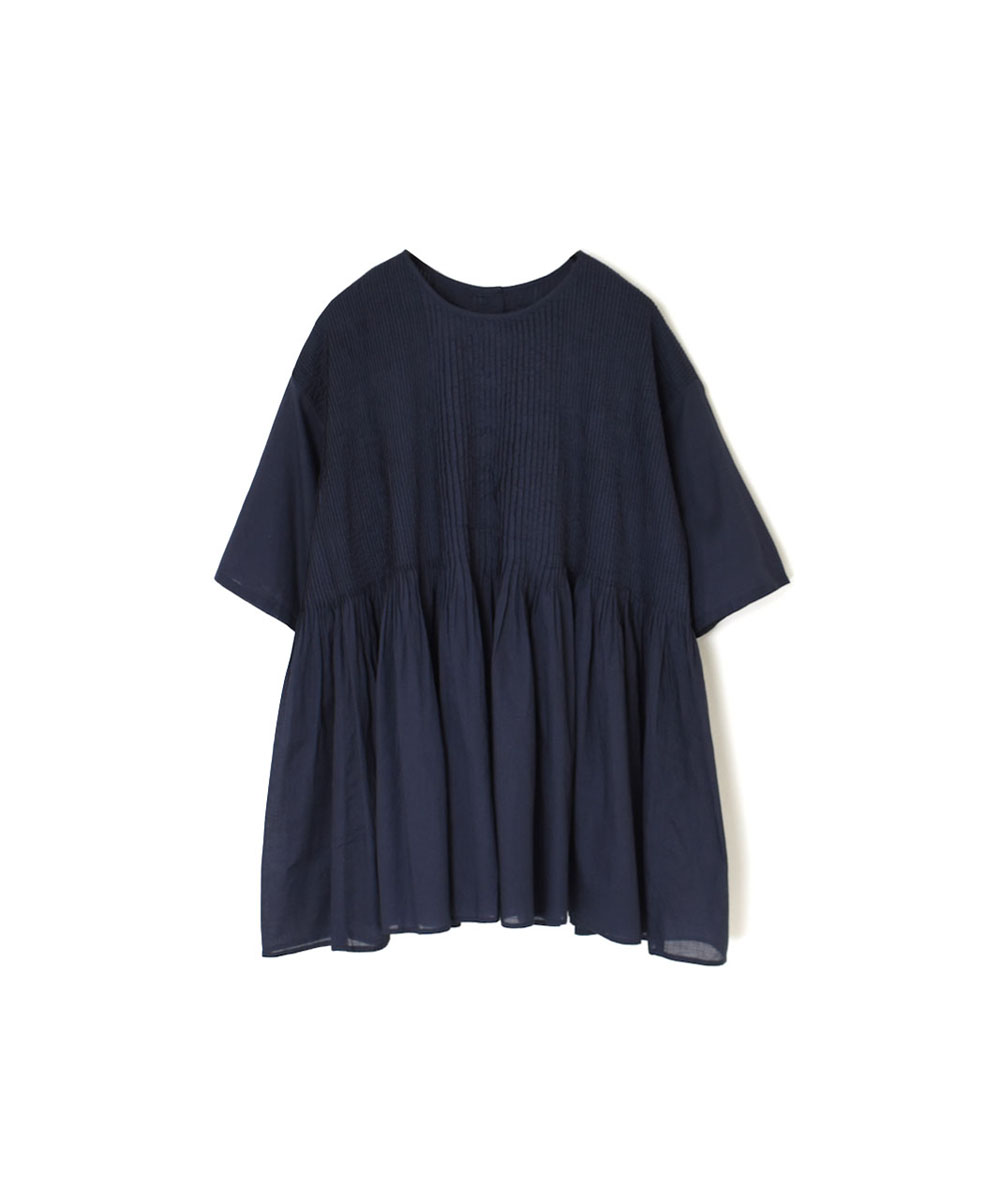 NMDS23121 (シャツ) 80'S ORGANIC VOILE PLAIN CREW-NECK P/O HALF/SL SHIRT WITH PINTUCK