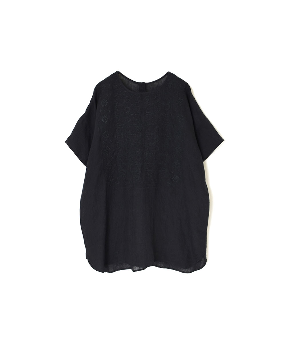 NMDS20022 (シャツ) 80'S POWER LOOM LINEN PLAIN BACK OPENING CREW-NECK S/SL EMB SHIRT