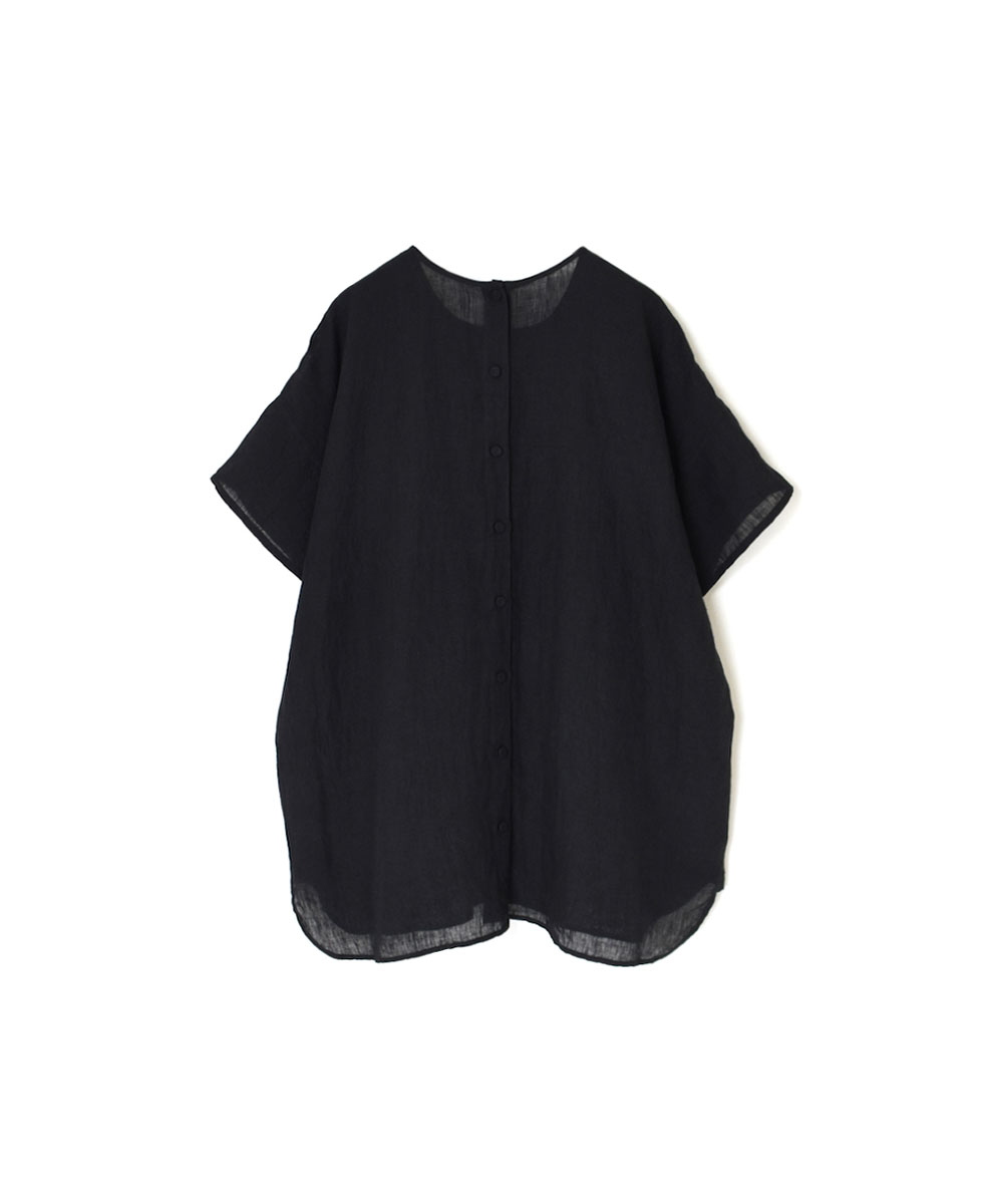 NMDS20022 (シャツ) 80'S POWER LOOM LINEN PLAIN BACK OPENING CREW-NECK S/SL EMB SHIRT