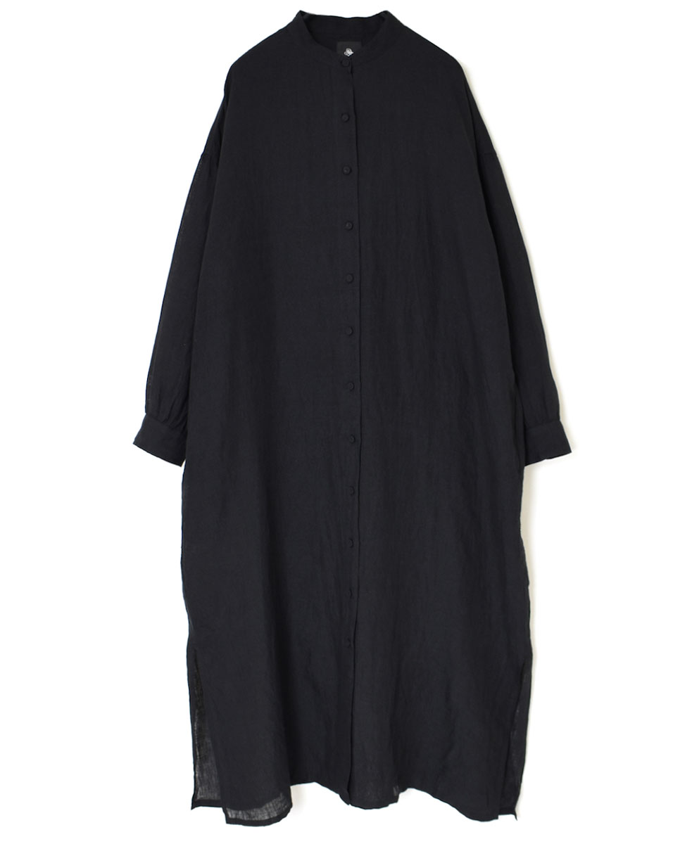 NMDS24153 (マキシシャツ) 80’S POWER LOOM LINEN PLAIN BANDED COLLAR MAXI SHIRT