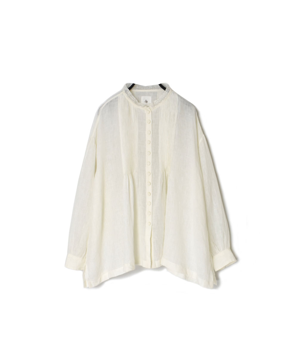 NMDS24151 (シャツ) 80'S POWER LOOM LINEN PLAIN LACE COLLAR PINTUCK SHIRT