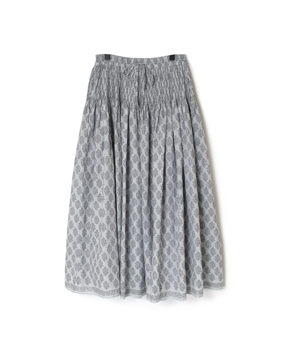 NMDS24174 (スカート) 80'S COTTON VOILE MEDIUM FLOWER BLOCK PRINT MINI PINTUCK FLARED SKIRT