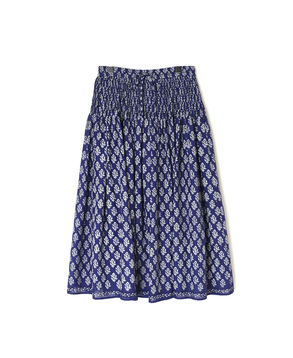 NMDS24174 (スカート) 80’S COTTON VOILE MEDIUM FLOWER BLOCK PRINT MINI PINTUCK FLARED SKIRT
