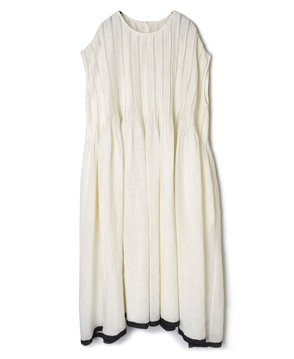 INMDS24003 (ワンピース) 80'S HANDWOVEN LINEN PLAIN WITH SELVAGE FRENCH/SL DRESS WITH RANDOM PLEATS